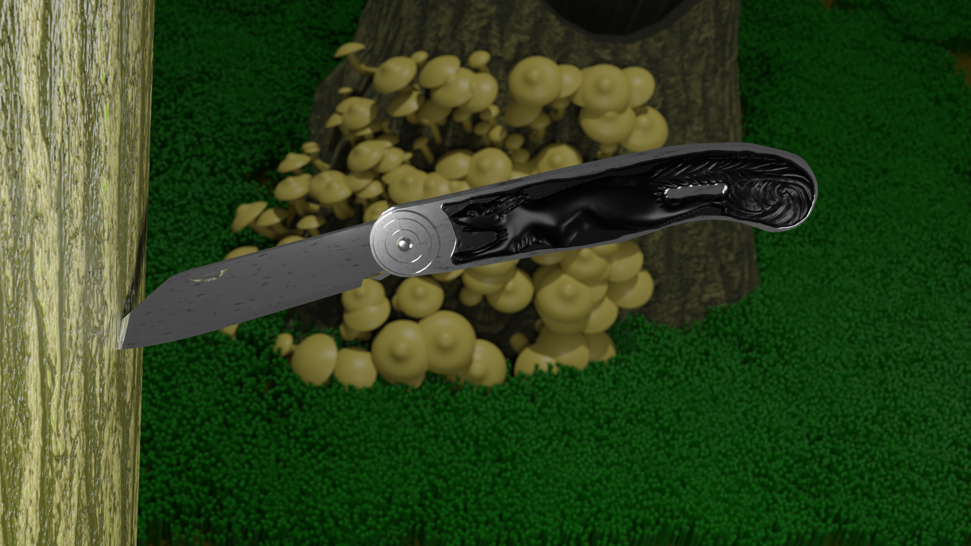 Folding knife Squirrel - My, Blender, 3D modeling