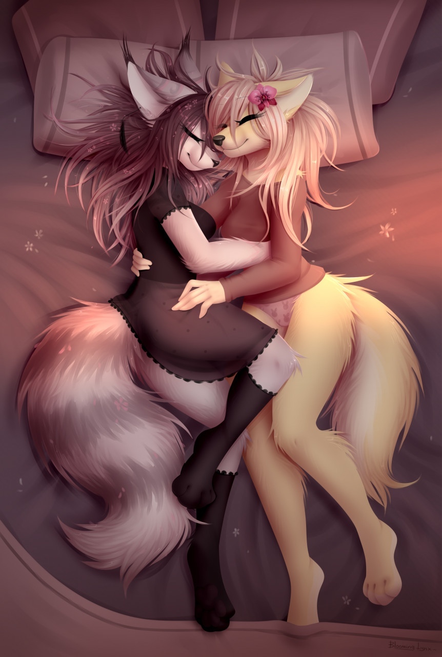 Morning sleep - NSFW, Furry, Anthro, Art, Furotica, Furry feline, Furry canine, Furry lesbian, Bloominglynx, Longpost