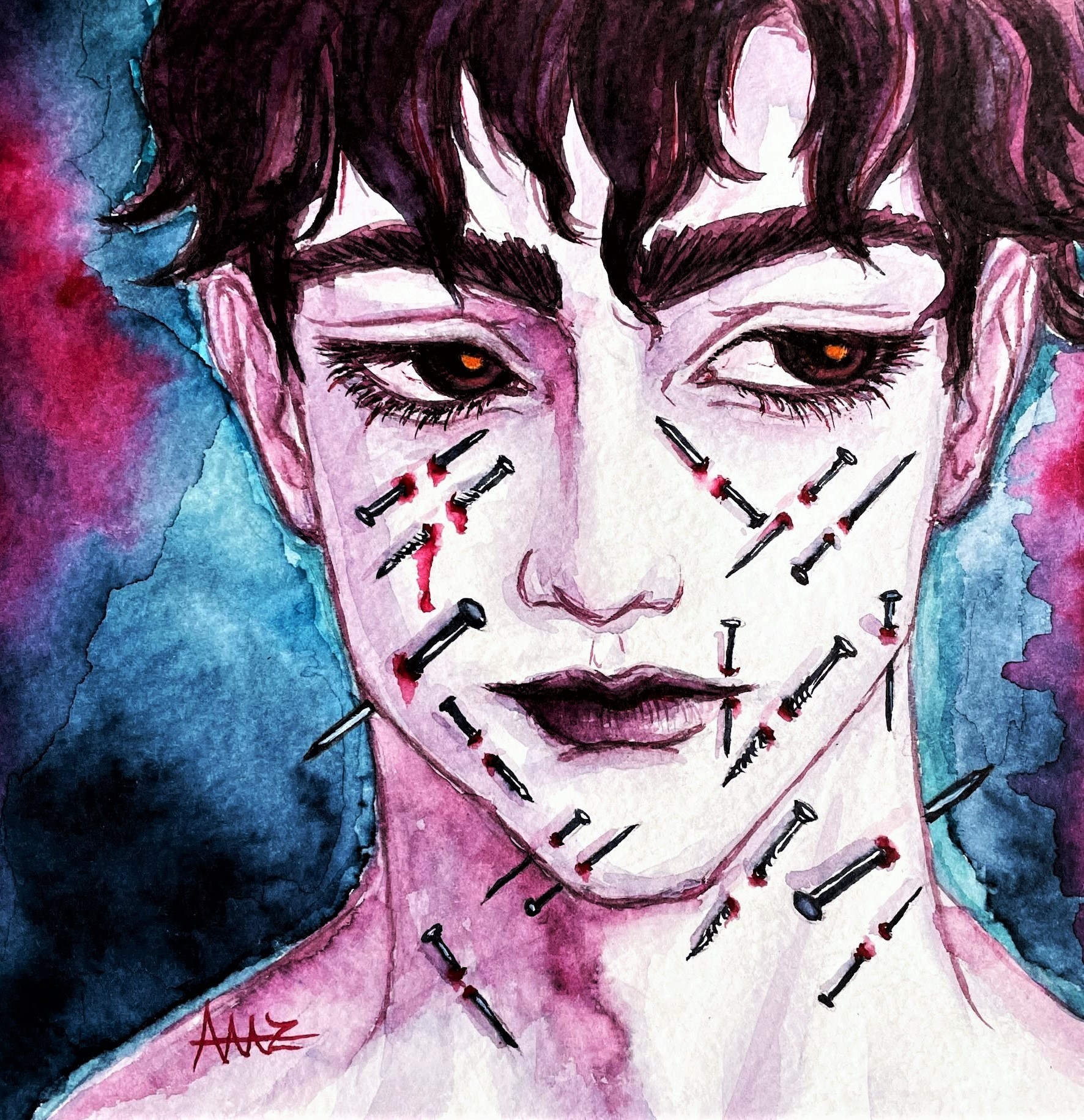 imperfections, - My, Soul, Art, Drawing, Art, Artist, Painting, The senses, Ink, Watercolor, Emotions, Pain, Portrait, Wound, Boy, Guys, Suffering, Depression, Unrequited love, Love, Longpost