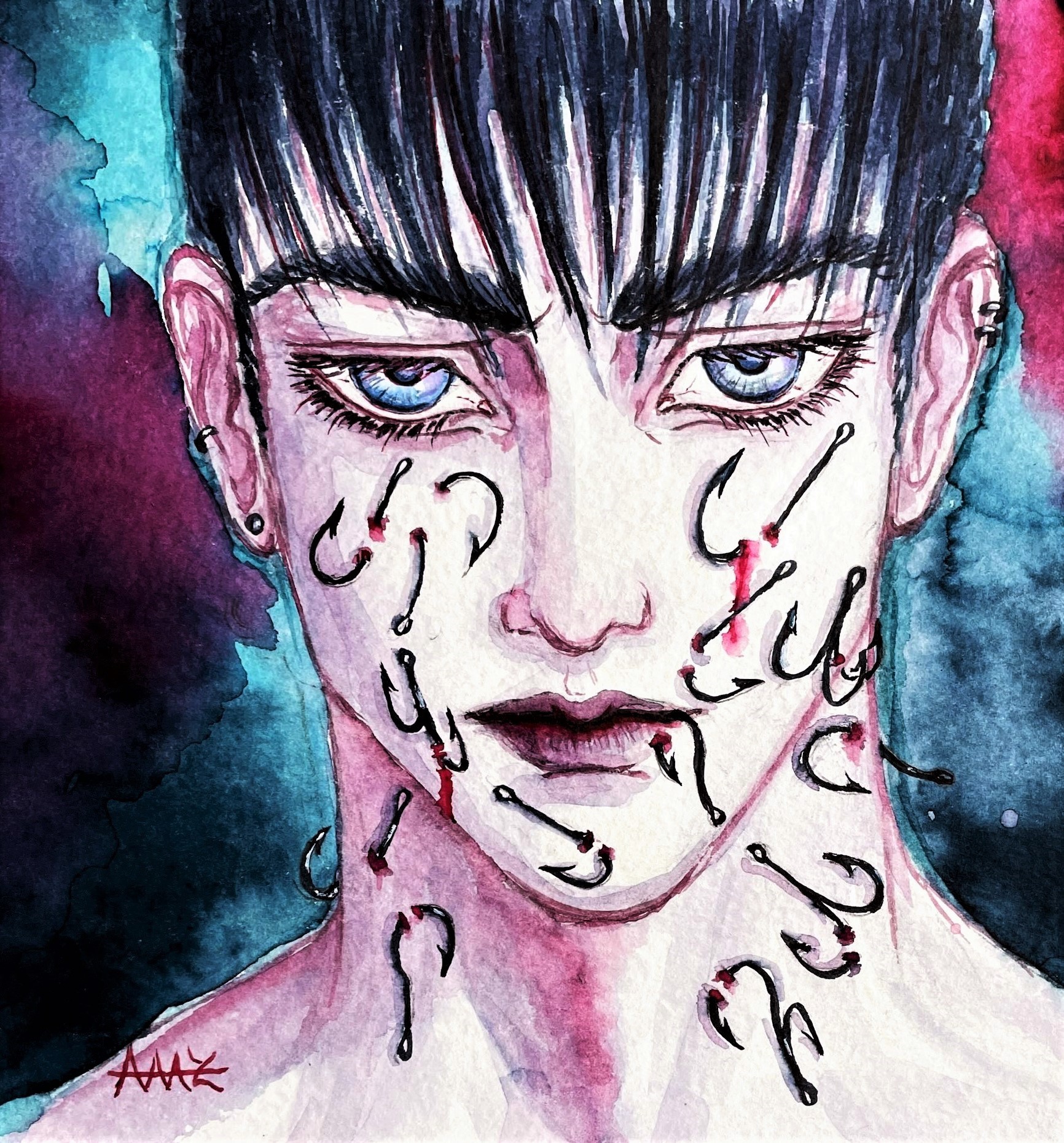 imperfections, - My, Soul, Art, Drawing, Art, Artist, Painting, The senses, Ink, Watercolor, Emotions, Pain, Portrait, Wound, Boy, Guys, Suffering, Depression, Unrequited love, Love, Longpost