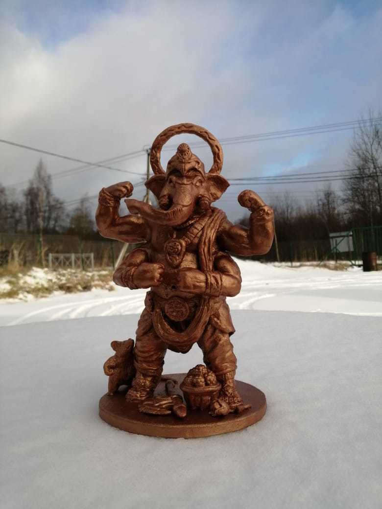 Ganesha powerlifter, in the snow :) - My, Polymer clay, Needlework without process, Ganesha, Longpost