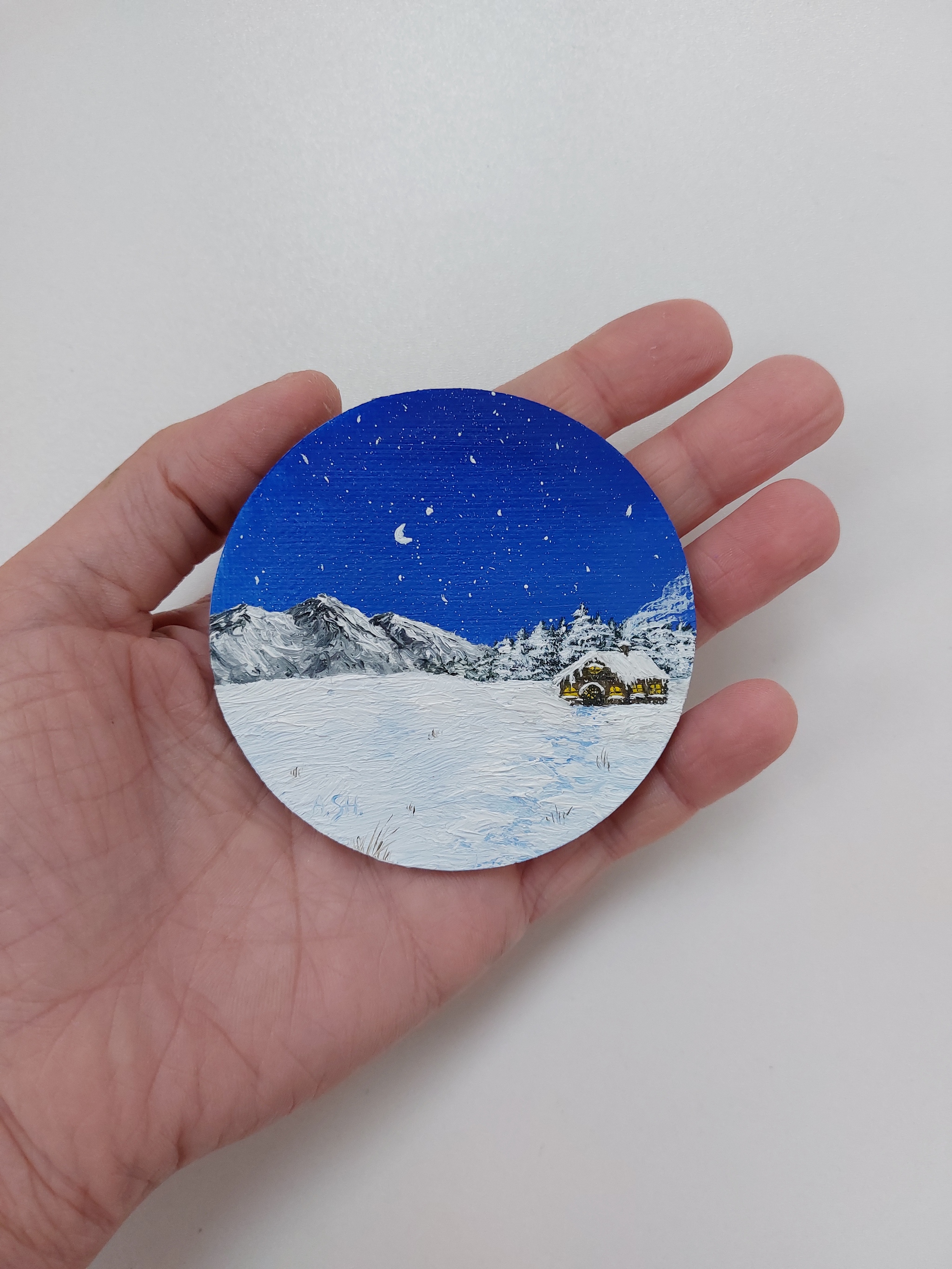 Winter magnets.Oil, canvas on a magnet 7.5cm*7.5cm - My, Butter, Winter, Longpost