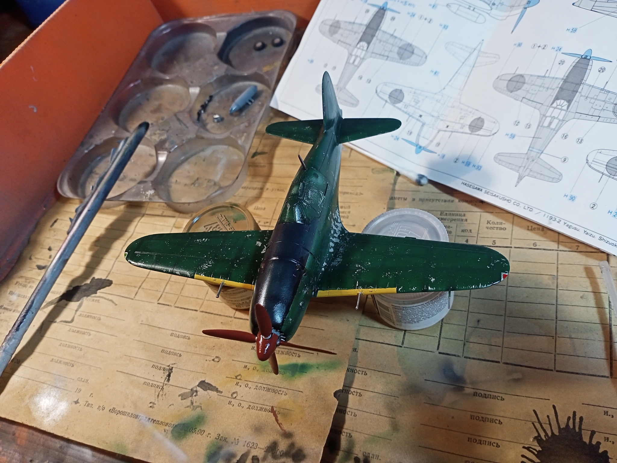 Mitsubishi J2M3 Raiden (1/72 Hasegawa). - My, Modeling, Stand modeling, Aircraft modeling, Prefabricated model, Assembly, Airbrushing, Miniature, Airplane, Aviation, The Second World War, Japan, With your own hands, Needlework with process, Needlework, Hobby, Fighter, Longpost