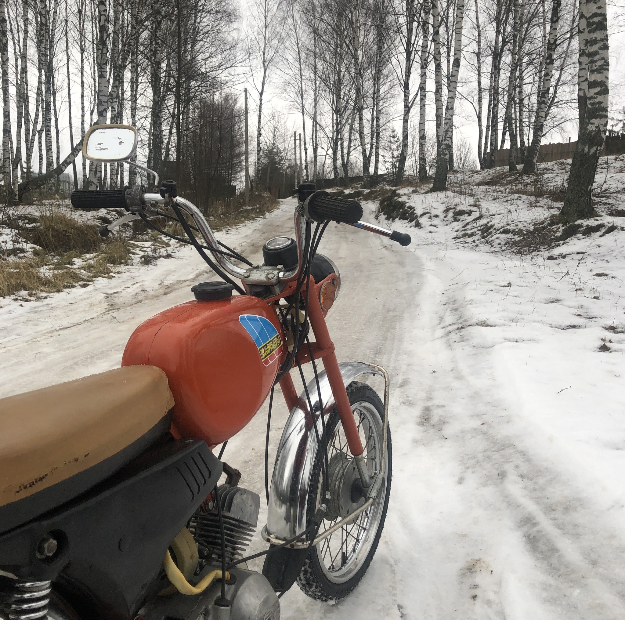 Winter walk on a moped Karpaty - My, Moped, Made in USSR, Carpathians, the USSR, Drive, Travels, Motorcyclists, Moto, Motorcycle travel, Forest, Video, Longpost