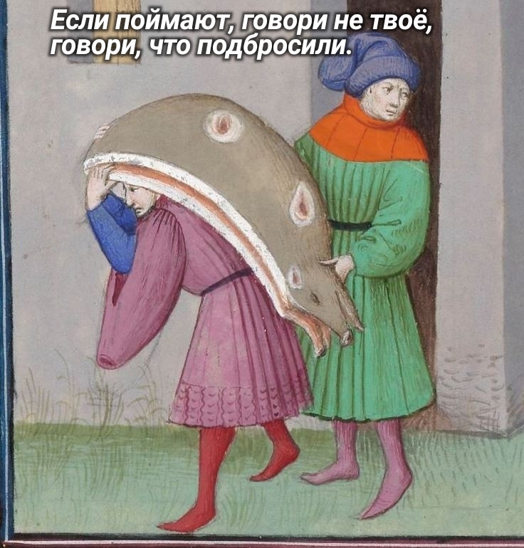 They put the pig... - Suffering middle ages, Strange humor, Memes, Pig, Skin, Salo, Theft, Подстава