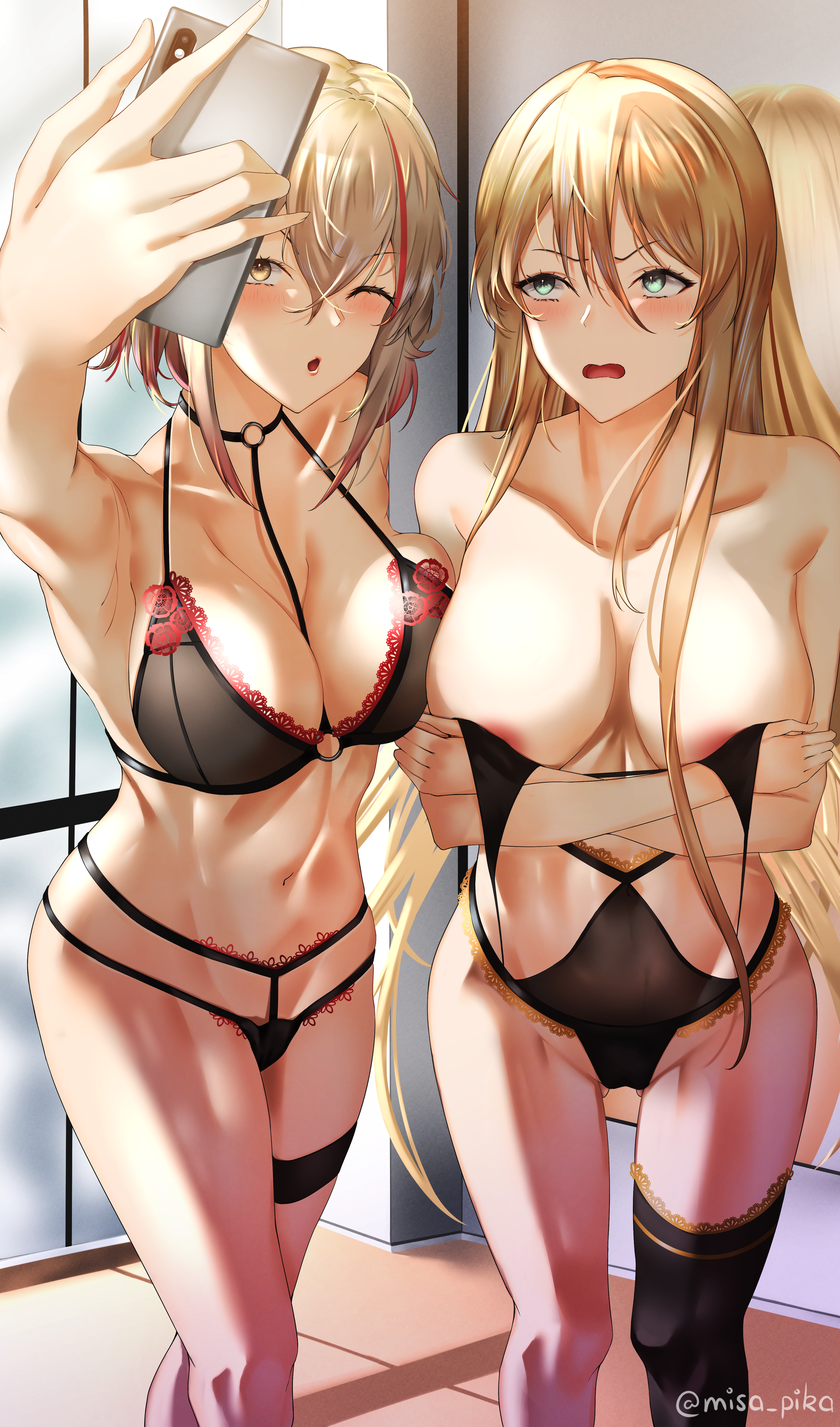 Bismarck & Roon - NSFW, Anime, Anime art, Azur lane, Bismarck, Roon, Underwear, Boobs, Pantsu, Hand-drawn erotica, Erotic