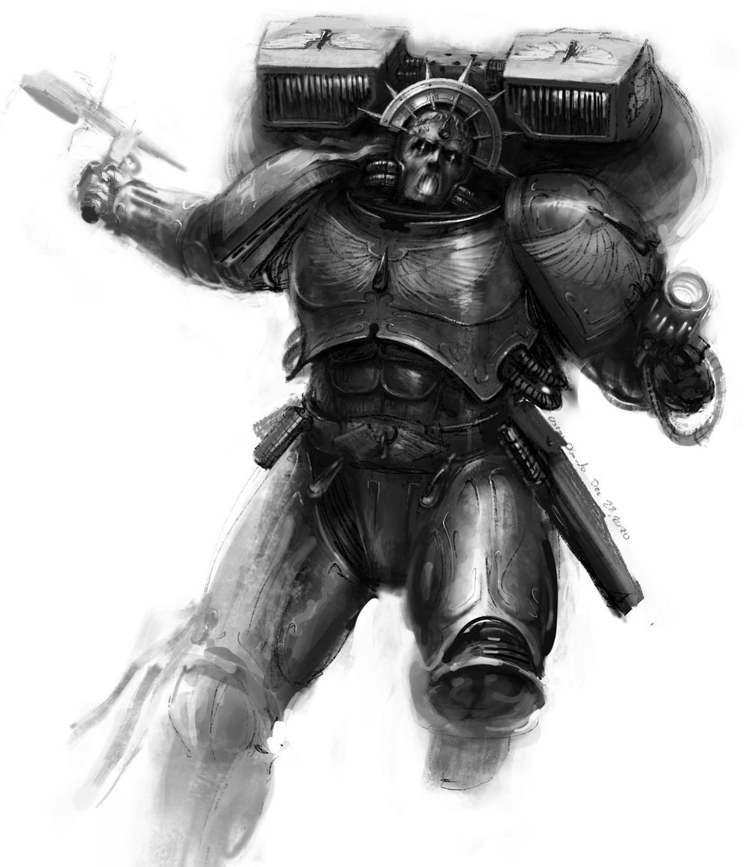 Lord Commander Dante by Oscar Obando - Oscar Obando, Blood angels, Adeptus Astartes, Warhammer 40k, Wh Art, Drawing process, Video, Longpost