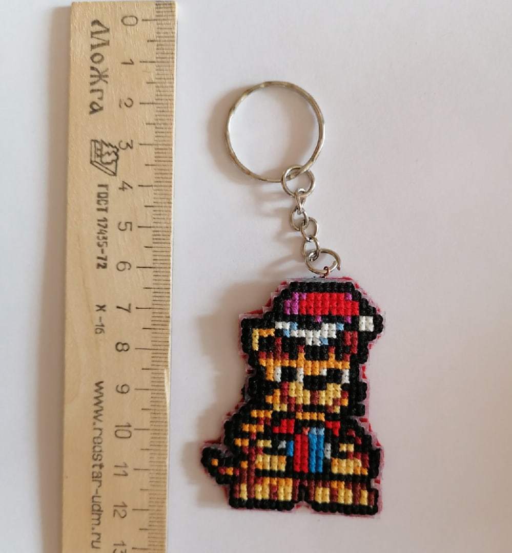 Keychain Tiger Cub 2022 - My, Needlework without process, Cross-stitch, Keychain, New Year, Tiger, Longpost