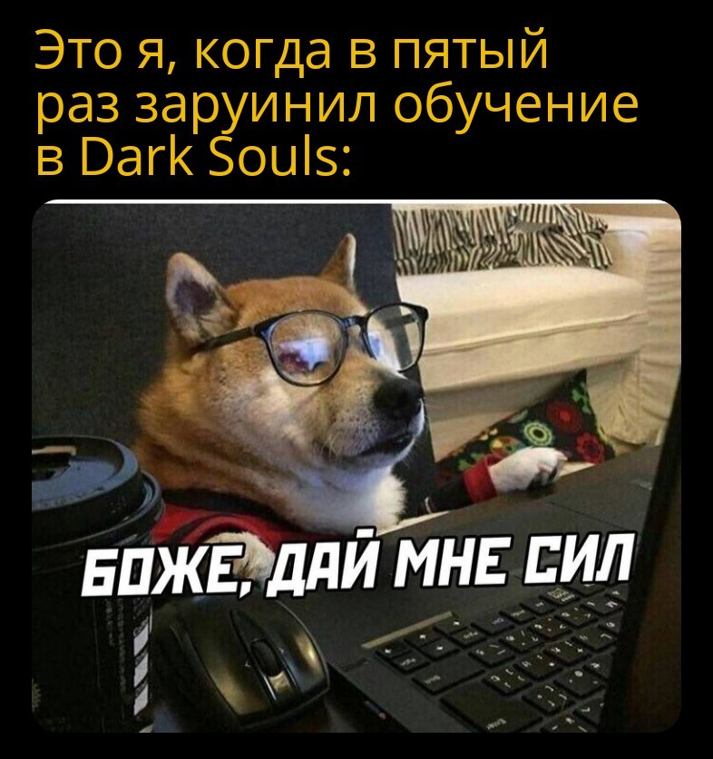 The keyboard did not live to this moment - Computer games, Memes, Dark souls, Impossible game, Shiba Inu, Akita inu, Doge