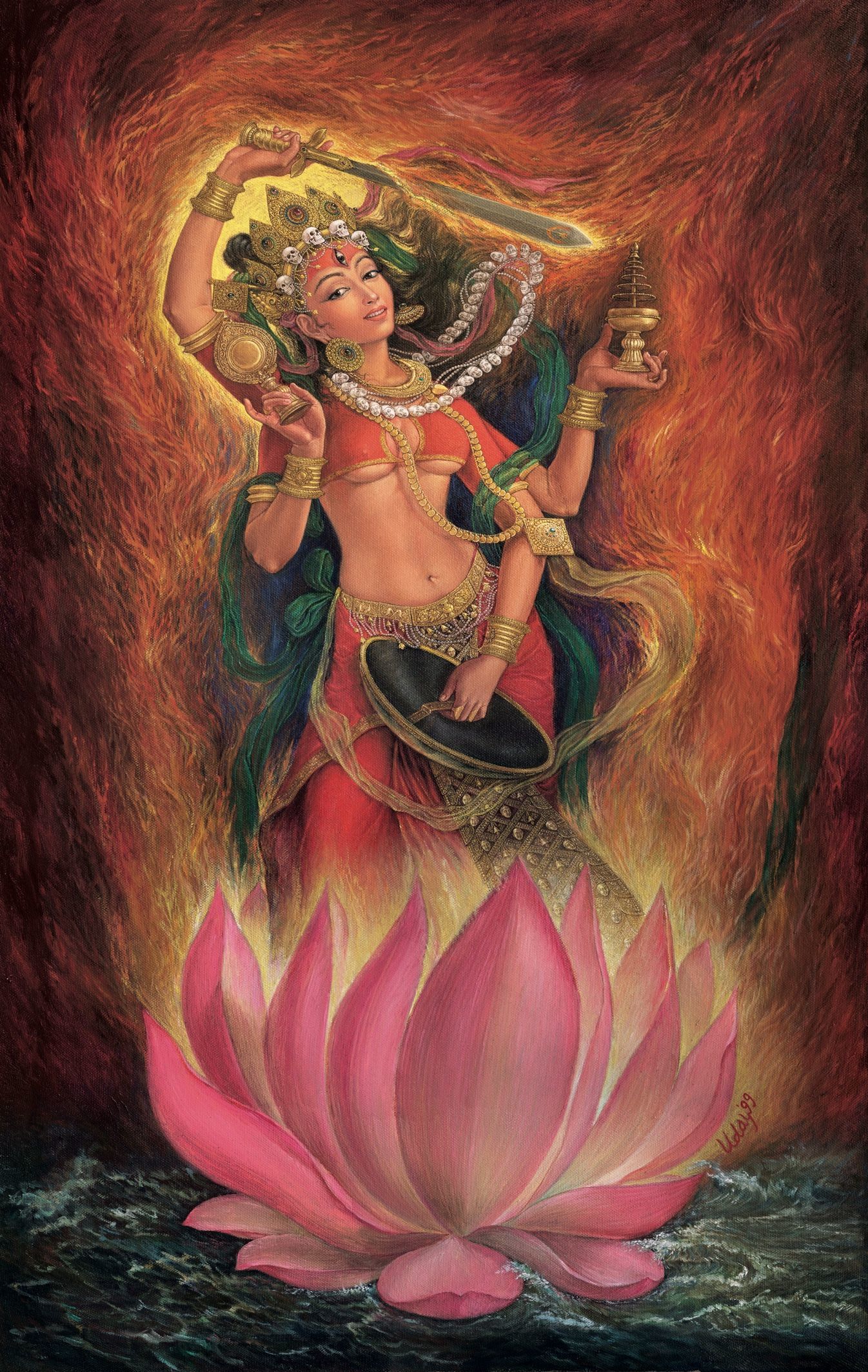 Mahalakshmi, artist by Udaya Charan Shrestha - Hinduism, Painting, Lakshmi