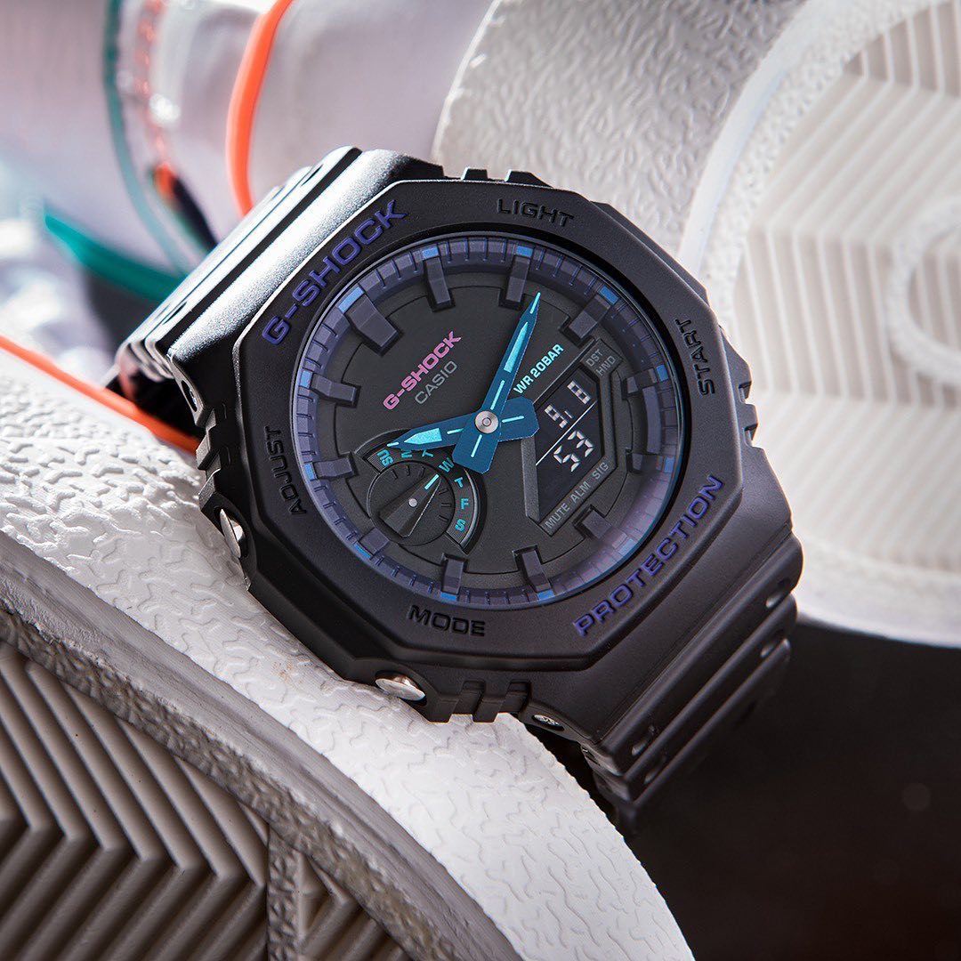 Replenishment of the virtual series G-SHOCK. GA-2100VB-1AER with neon accents - Clock, Wrist Watch, g-Shock, Casio