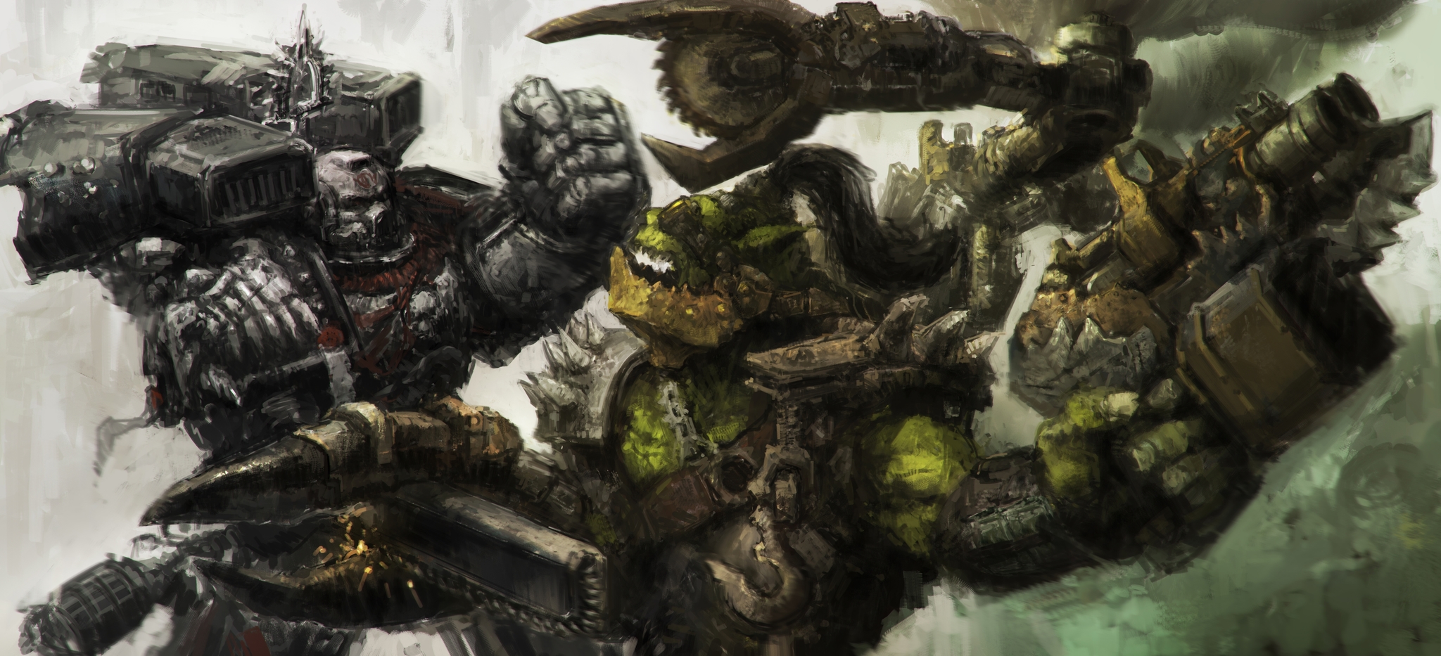 Raven space marine vs ork (remake & old) by Dmitry Brushray - Dmitry Brushray, Орки, Adeptus Astartes, Raven Guard, Mekboy, Warhammer 40k, Wh Art