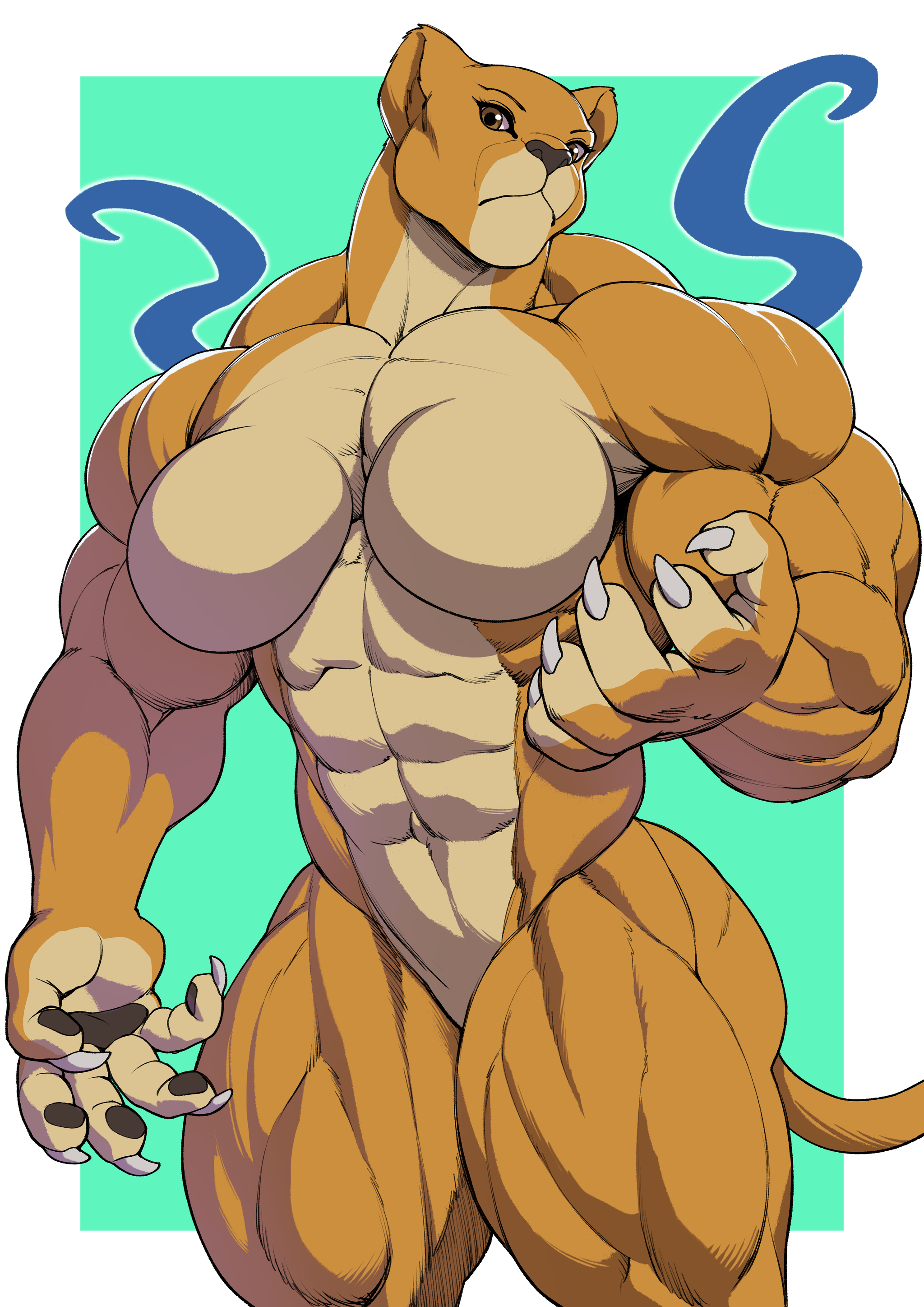 Lahamu - Pokkuti, Strong girl, Sleep-Sleep, Extreme muscles, Furry feline, Furry, Anthro, Art, Body-building, Bodybuilders, Longpost