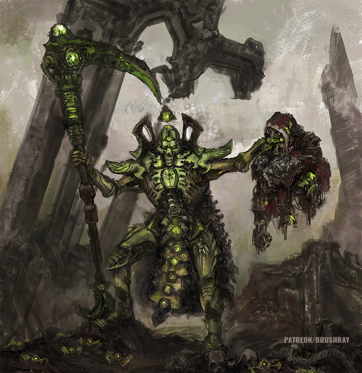 Necrons by Dmitry Brushray - Necrons, Xenos, Warhammer 40k, Wh Art, Longpost