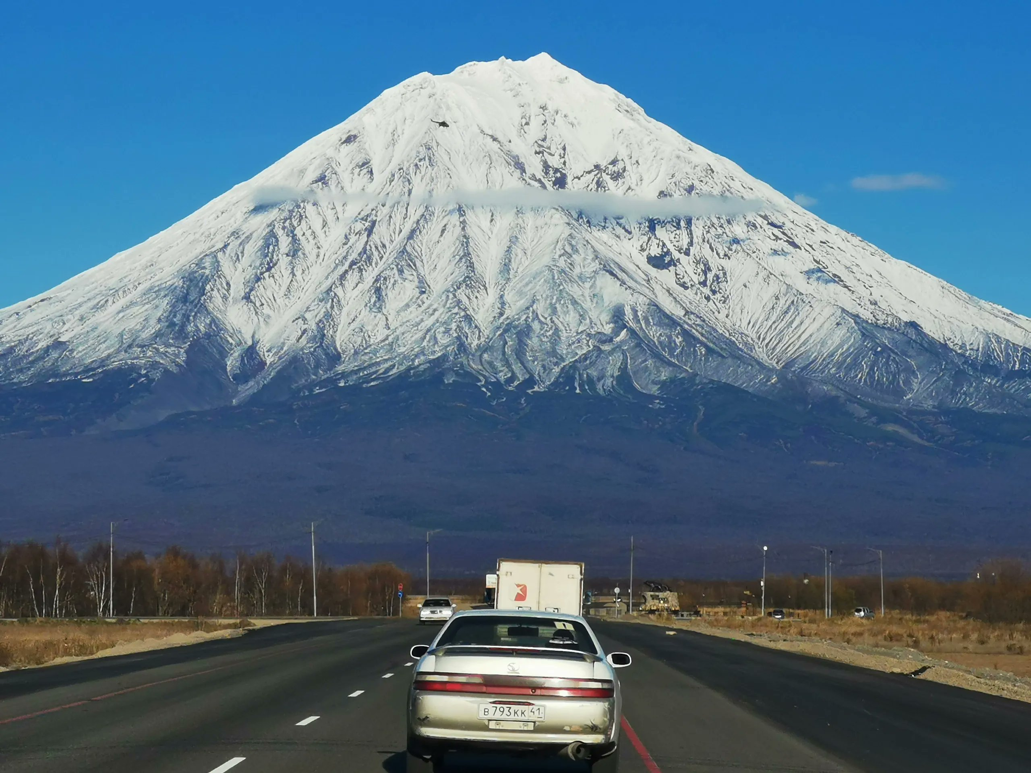 A golden cloud slept on the chest of a giant cliff - Petropavlovsk-Kamchatsky, Yelizovo, A golden cloud slept in the night., Koryaksky Volcano