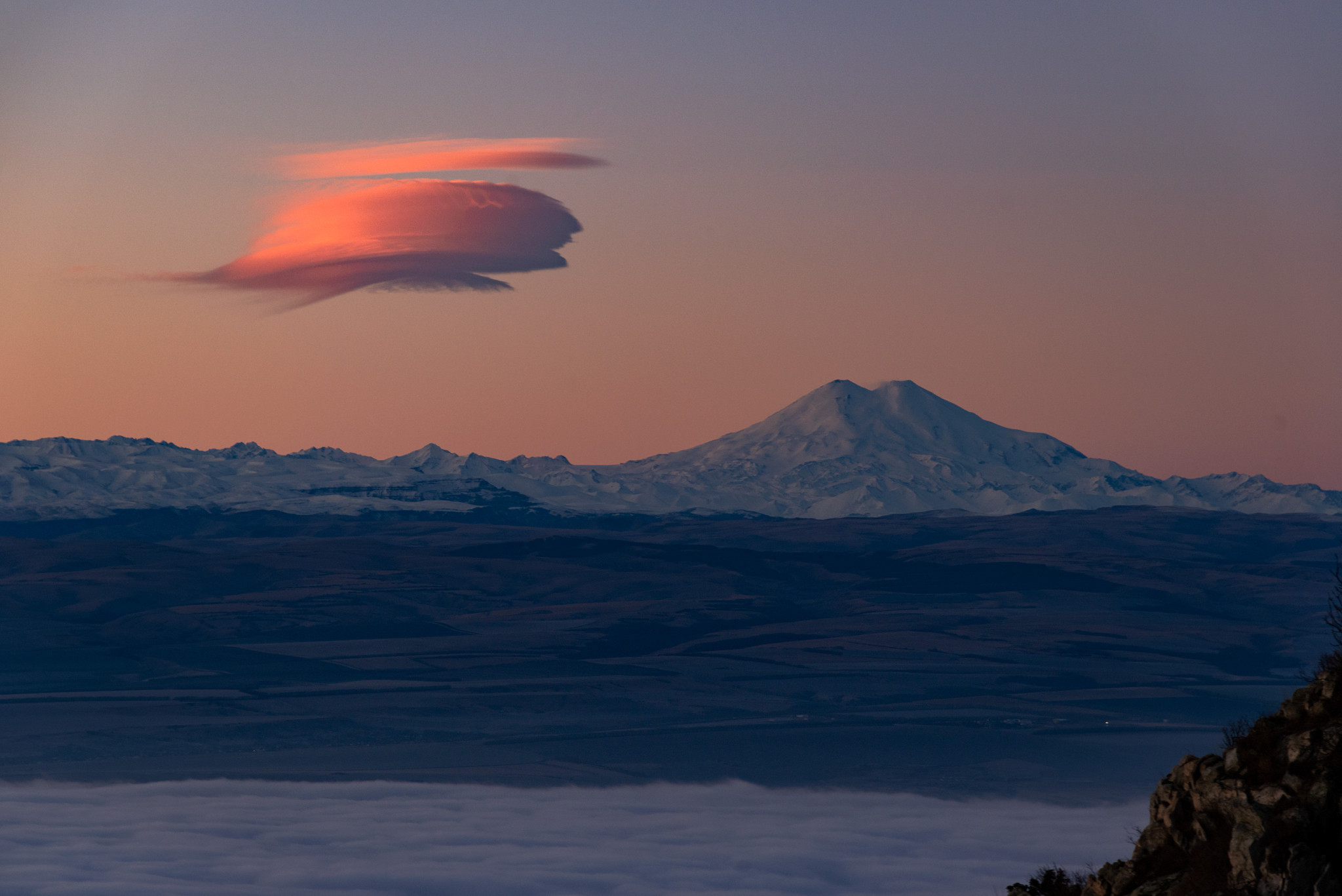 Dawn over the clouds - My, dawn, Clouds, Beshtau, Mashuk, Elbrus, Longpost