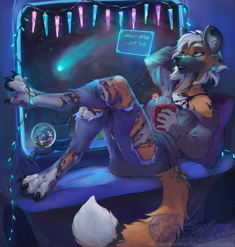 Space New Year's Dog - Furry, Furry art, Furry canine, Hyena dog, New Year, Sixthleafclover