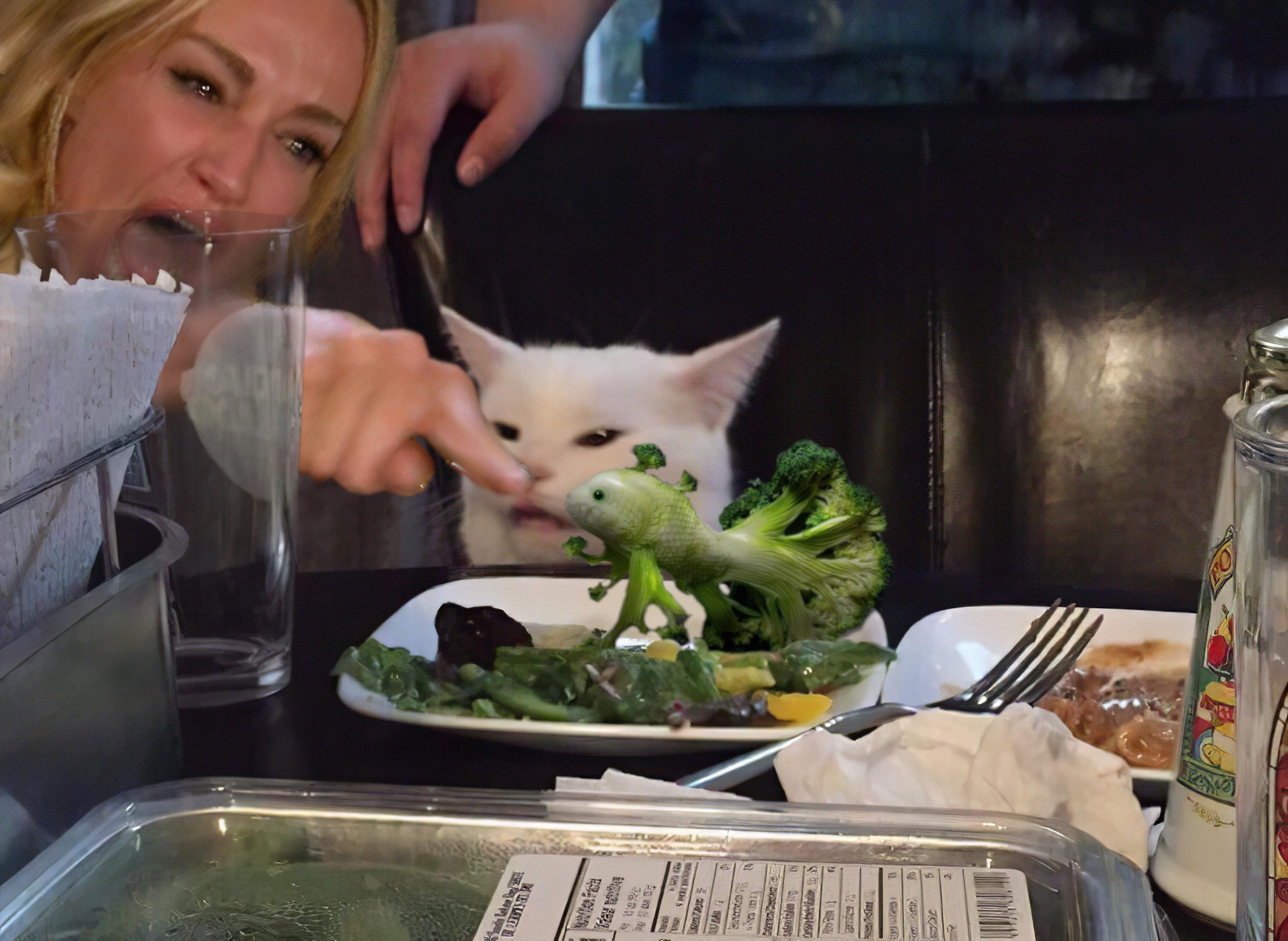 Anything but to eat - Reddit, cat, A fish, Broccoli, Carving, Memes, Two women yell at the cat, Longpost