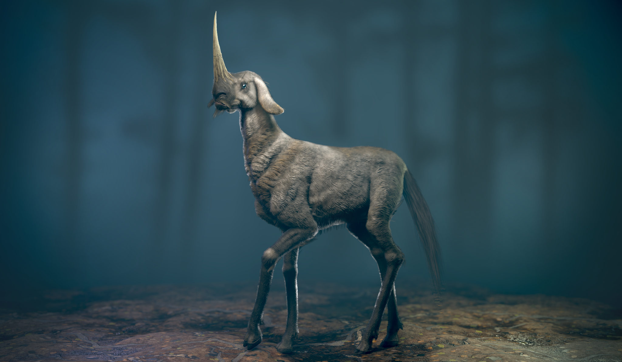 Monoceros - Моё, 3D, Из 2д в 3д, 3D моделирование, 3D графика, Zbrush, Blender, Autodesk Maya, Животные, Длиннопост