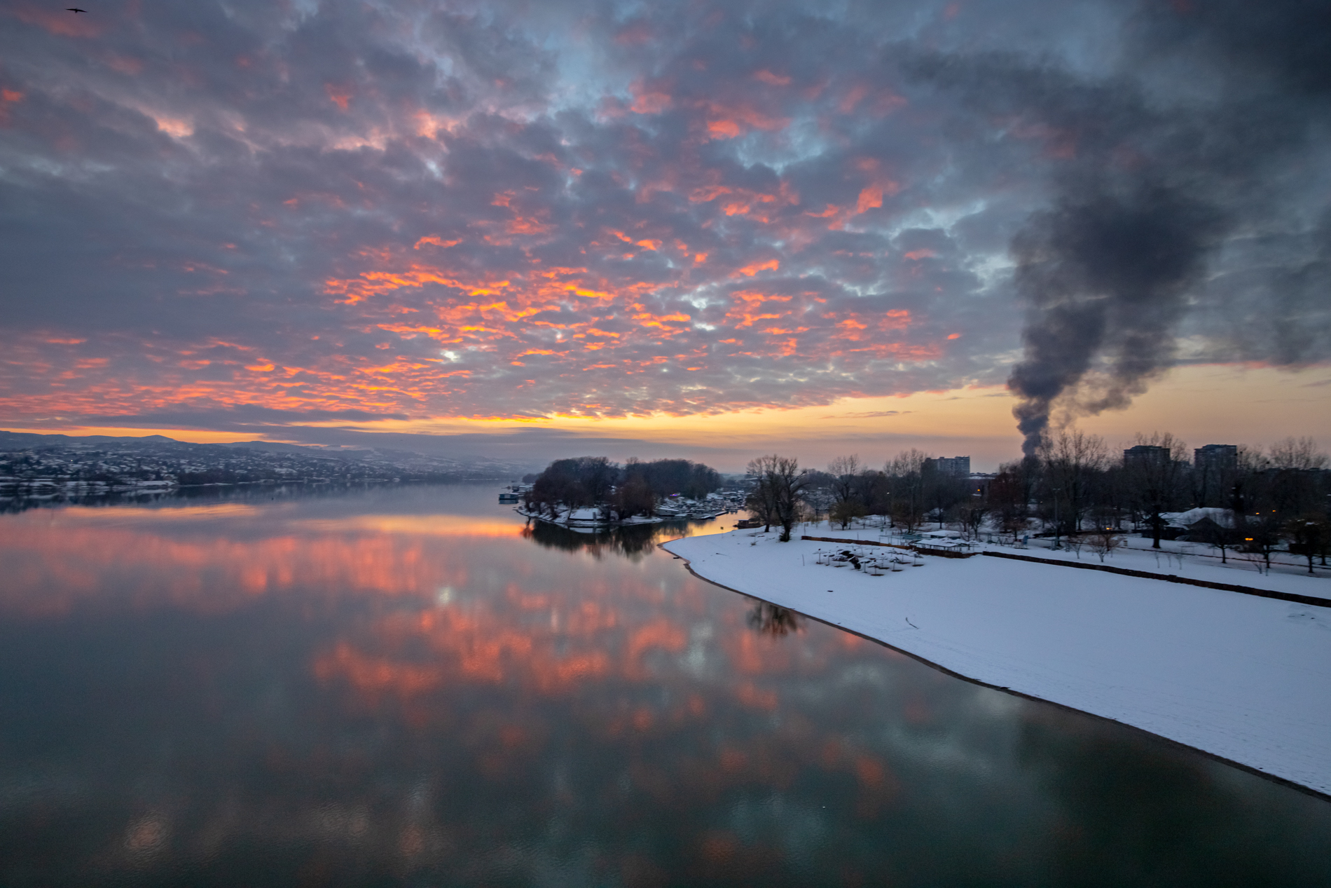 Two fires - My, Serbia, Sunset, Danube, Fire