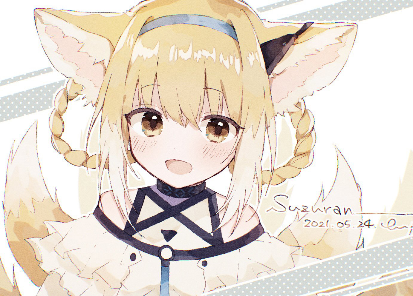 Suzuran - Anime art, Anime, Suzuran, Arknights, Animal ears, Loli, Kitsune