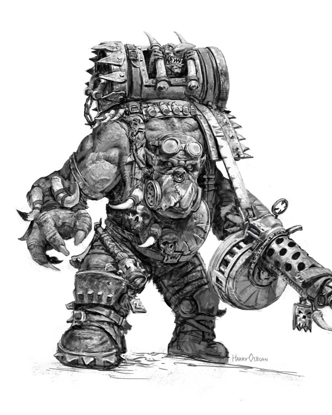 Wh40k Art by Harry Osborn - Warhammer 40k, Wh Art, Nurgle, Astra Militarum, Space wolves, Cadian, Catachan Jungle Warriors, Commisar, Chaos cultists, Plaguebearers, Thousand Sons, Orcs, Squigg, Khorne, Chaos space marines, Chaos daemons, Longpost