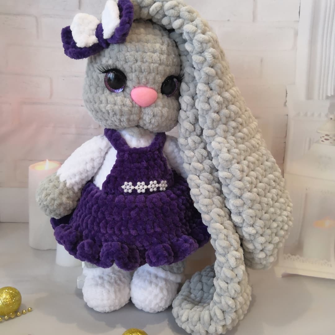 Plush Bunny - My, Plush Toys, Amigurumi, Knitting, Crochet, Presents, Soft toy, Eared, Longpost, Needlework without process