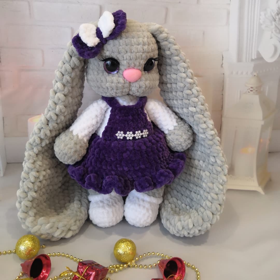 Plush Bunny - My, Plush Toys, Amigurumi, Knitting, Crochet, Presents, Soft toy, Eared, Longpost, Needlework without process