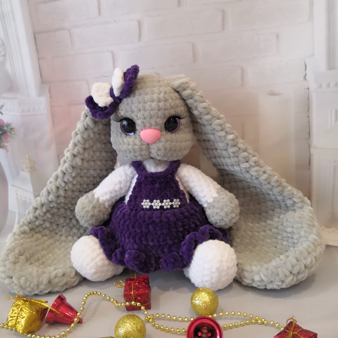 Plush Bunny - My, Plush Toys, Amigurumi, Knitting, Crochet, Presents, Soft toy, Eared, Longpost, Needlework without process