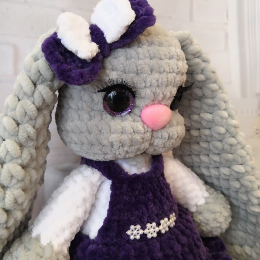 Plush Bunny - My, Plush Toys, Amigurumi, Knitting, Crochet, Presents, Soft toy, Eared, Longpost, Needlework without process