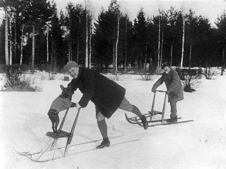 Ilya Repin, Fedor Chaliapin and French Bulldog, 1914 - Ilya Repin, Feodor Chaliapin, French Bulldog, Old photo, Dog, The photo