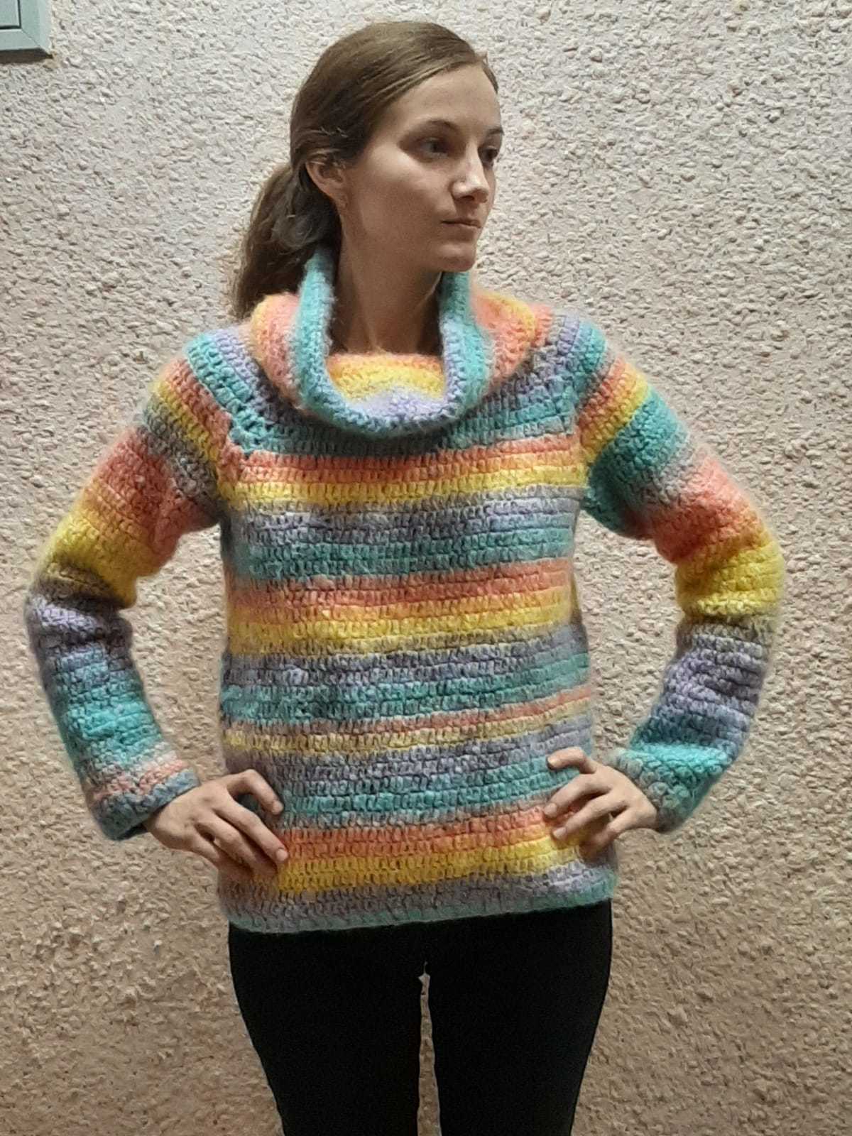 Multicolored crochet jacket - My, Crochet, Knitting, Needlework without process, cat, Mat, Longpost