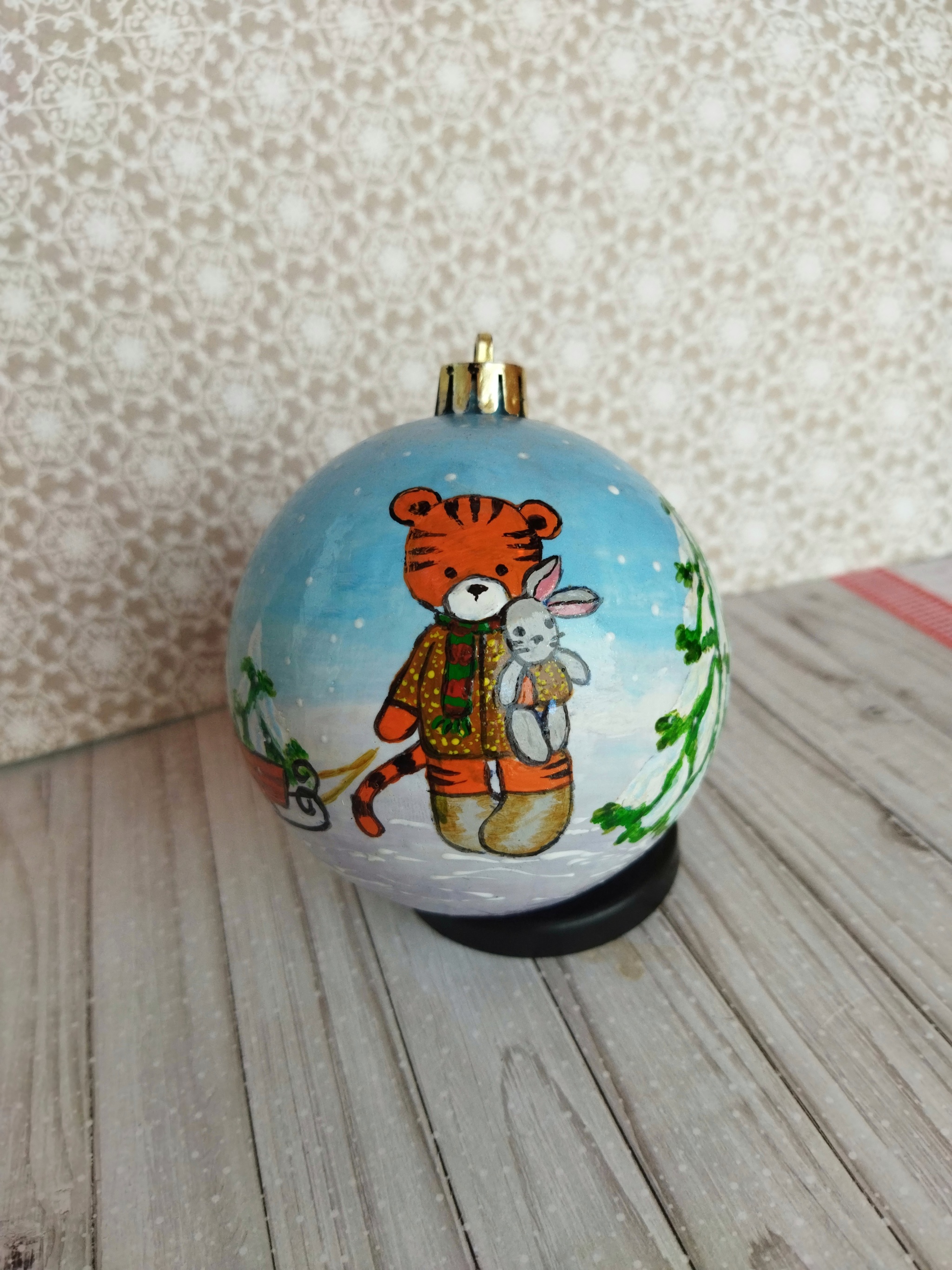 Ball painted - Needlework without process, Painting, Ball, New Year, Tiger cubs, Longpost