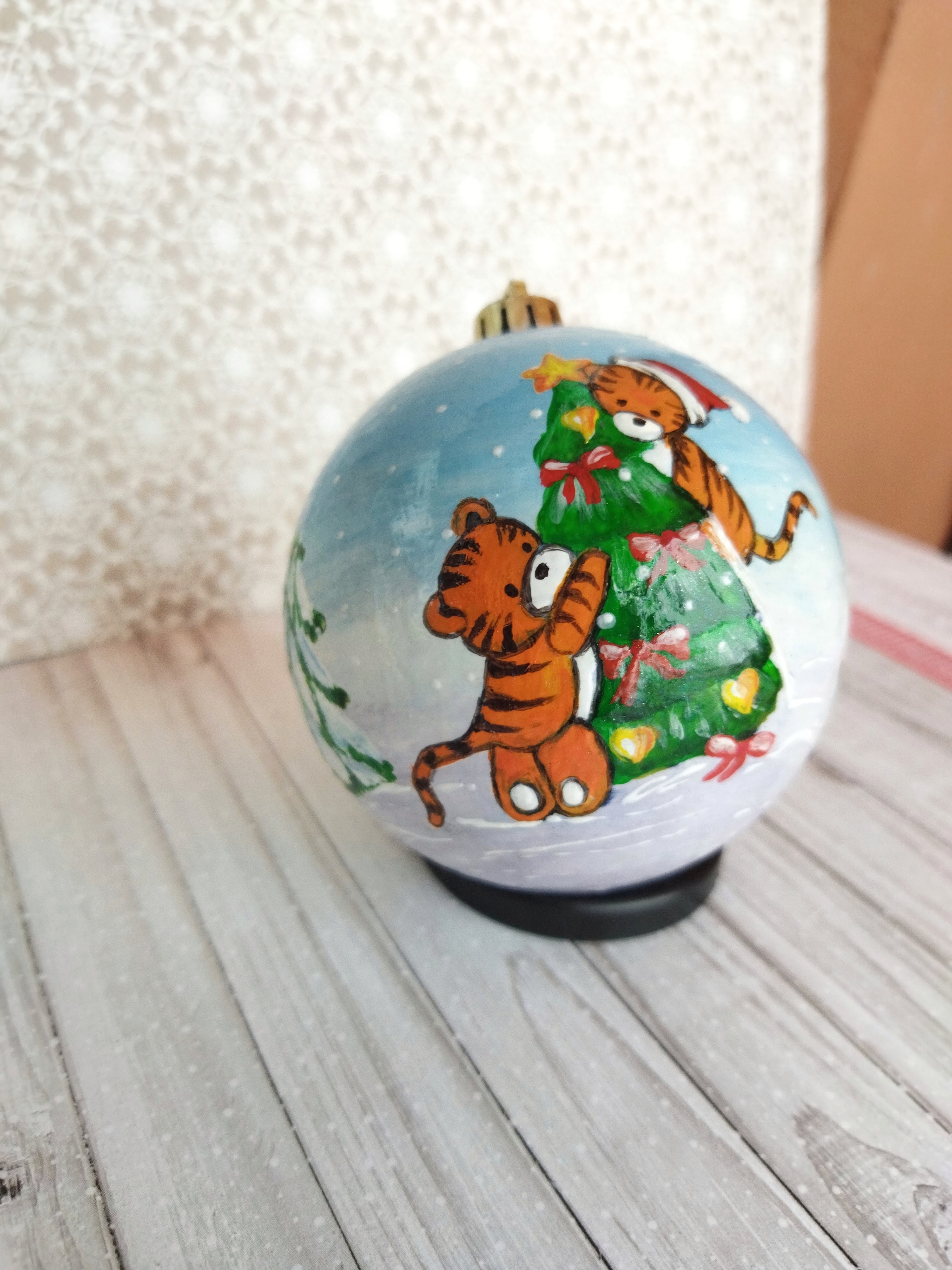 Ball painted - Needlework without process, Painting, Ball, New Year, Tiger cubs, Longpost