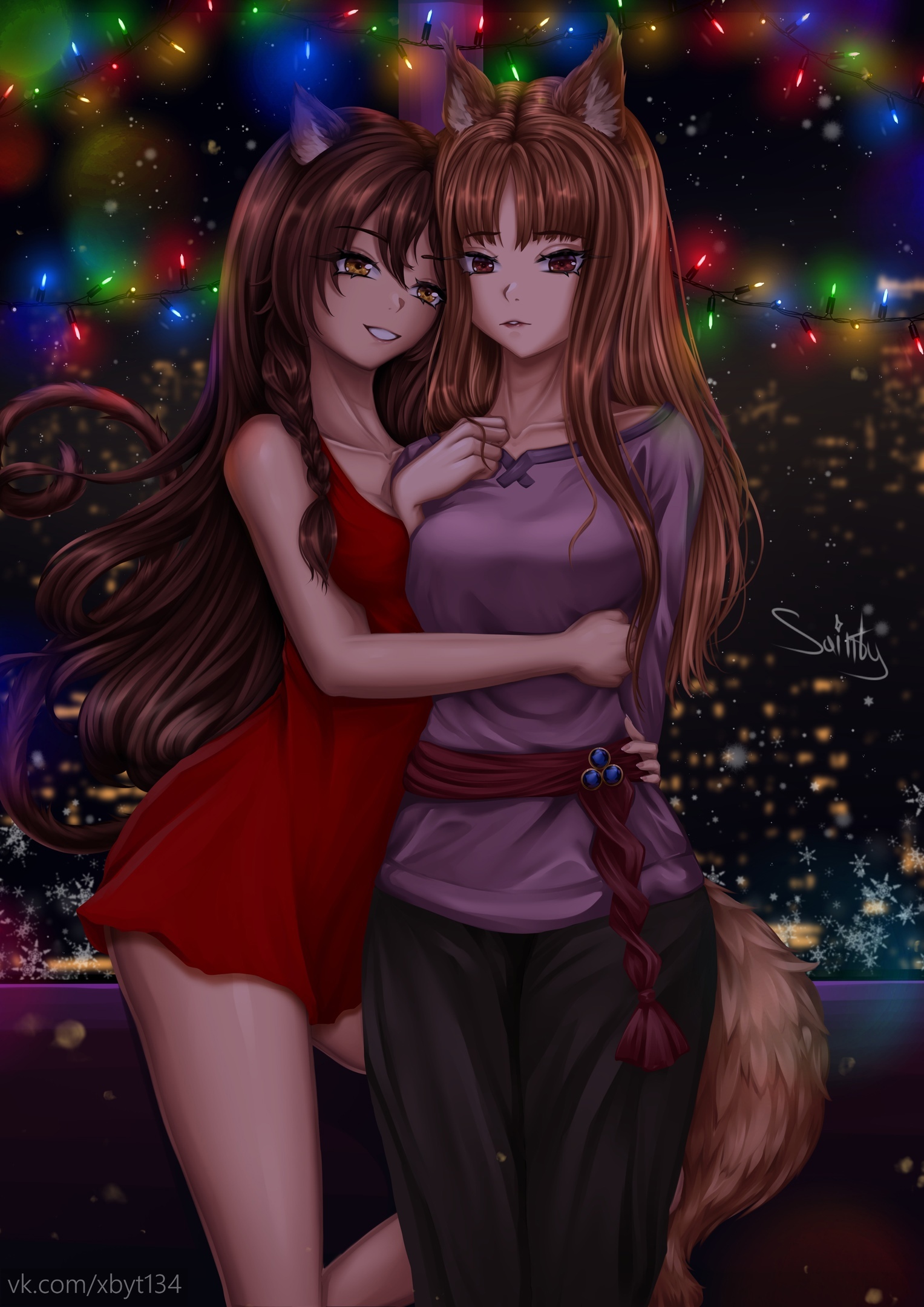 Time of wonderful meetings) - NSFW, Endless summer, Visual novel, Anime art, Julia, Yuvao-Tian, Horo holo, Spice and Wolf, Hand-drawn erotica, Underwear, Boobs, Crossover, Art, Tail, Animal ears, Longpost