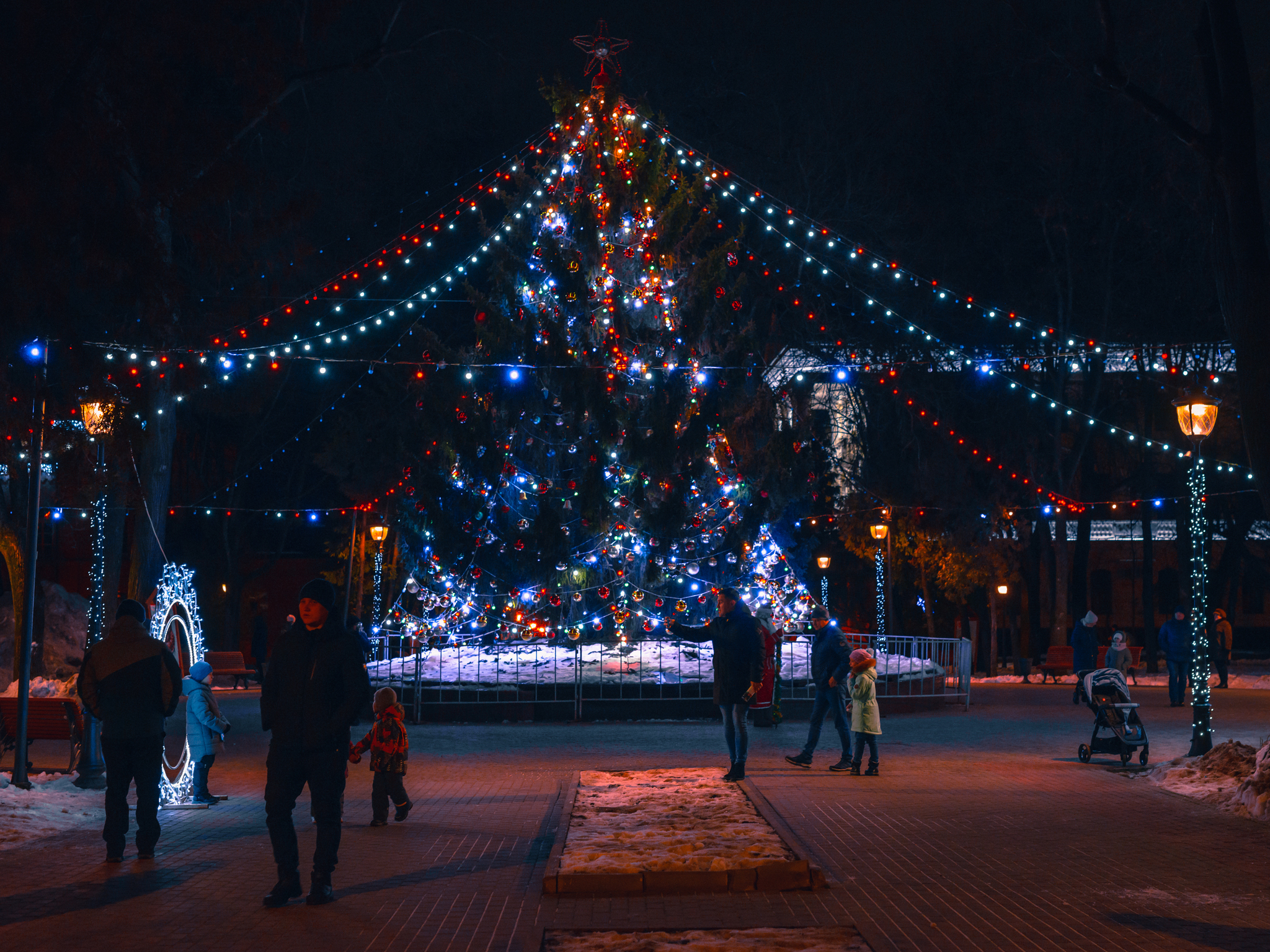 A bit of street photography of New Year's Eve Bryansk - My, Bryansk, The photo, The street, Street photography, Street art, New Year, City lights, Night city, City's legends, Town, Longpost