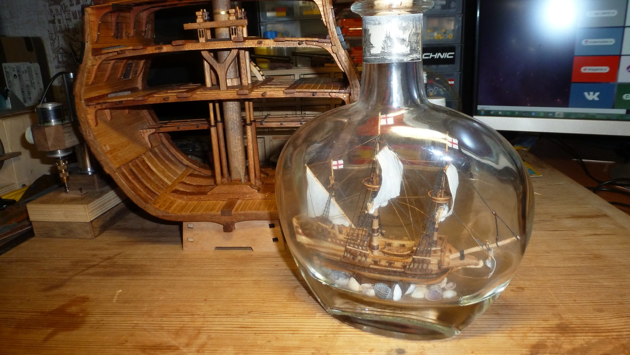 Galleon in a bottle - My, Ship modeling, Modeling, Woodworking