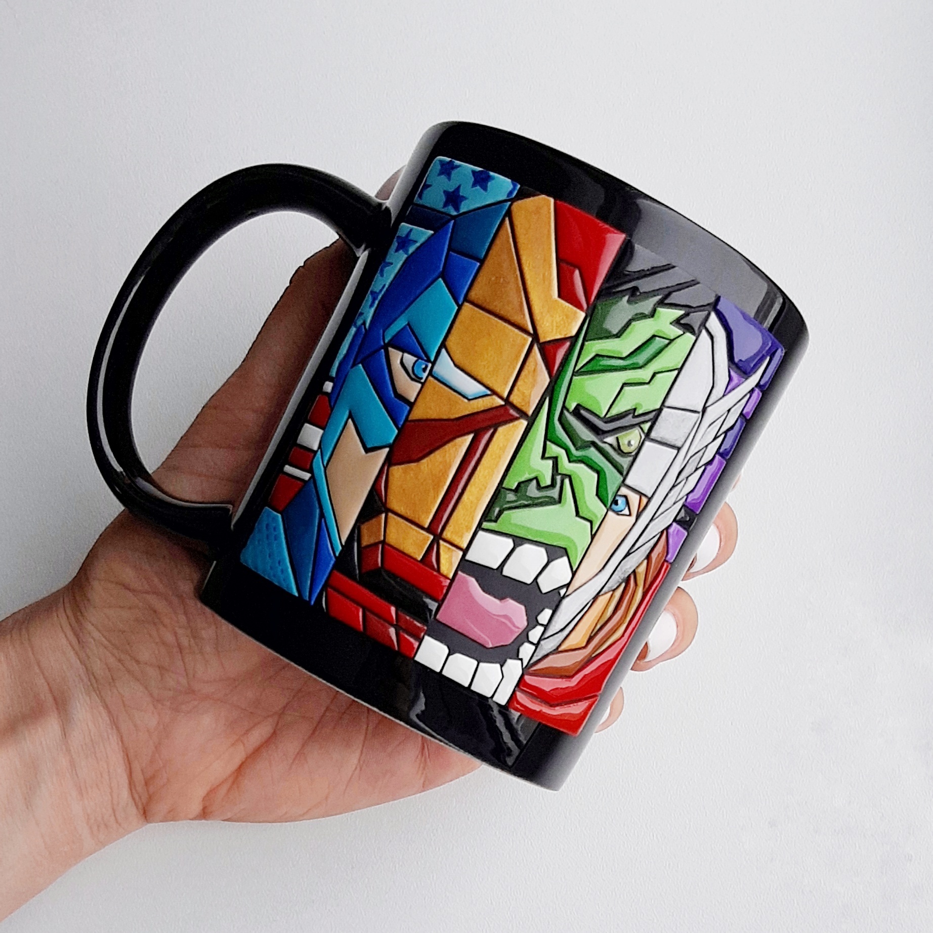 POLYMER CLAY (STYLISH GEOMETRY) - My, Needlework without process, Polymer clay, Handmade, Needlework, With your own hands, Лепка, Mug with decor, Decor, Marvel