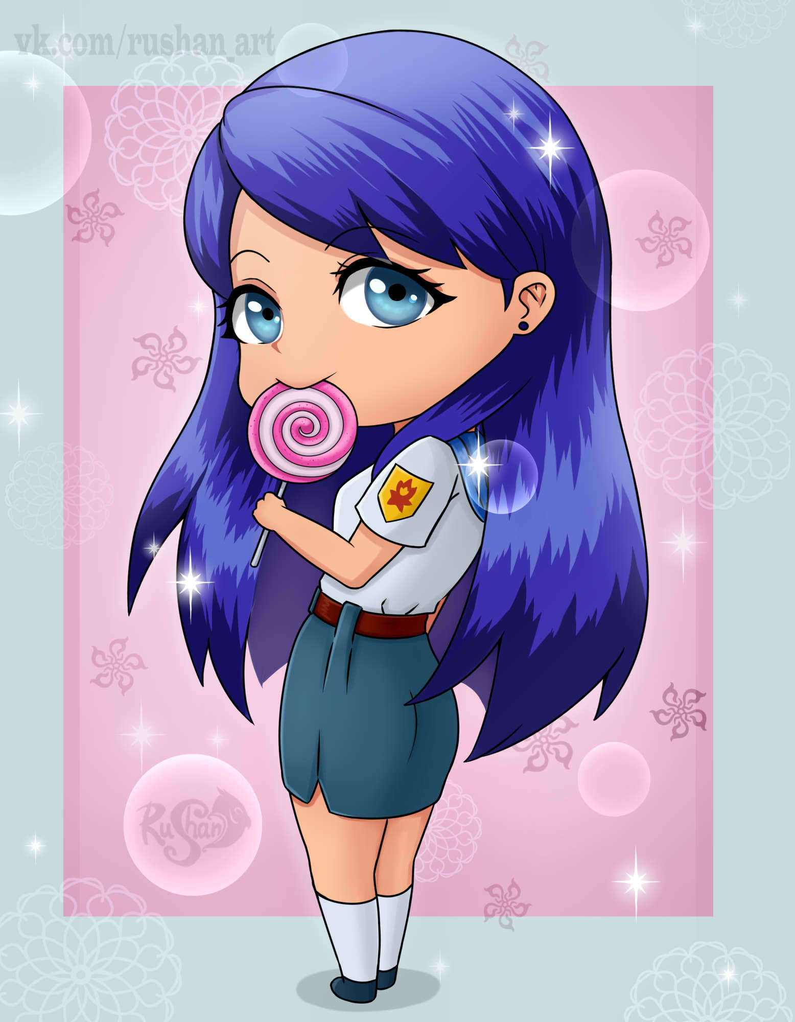 Lollipop - My, Art, Fan art, Anime, Samantha Smith, Samantha-Maud, Endless summer, Visual novel, Digital drawing, Chibi