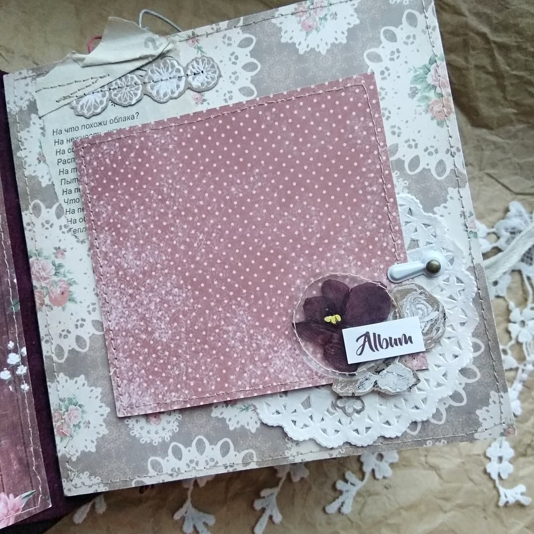 Notebook with violets and bird cherry leaves - My, Creation, Scrapbooking, Handmade, With your own hands, Longpost