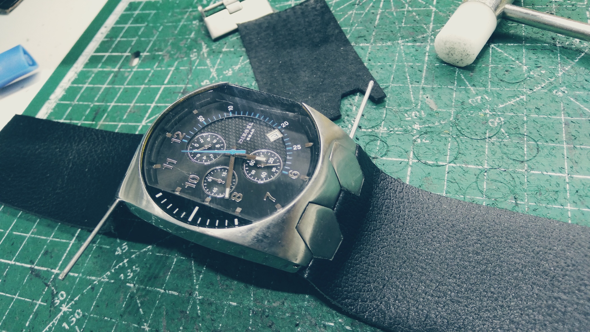 Watch strap Diesel dz-4154. The working process. Diesel watches dz-4154 - With your own hands, Leather products, Handmade, Wrist Watch, Natural leather, Leather, Clock, Strap, Needlework with process, Diesel, Presents, Accessories, Male, Longpost