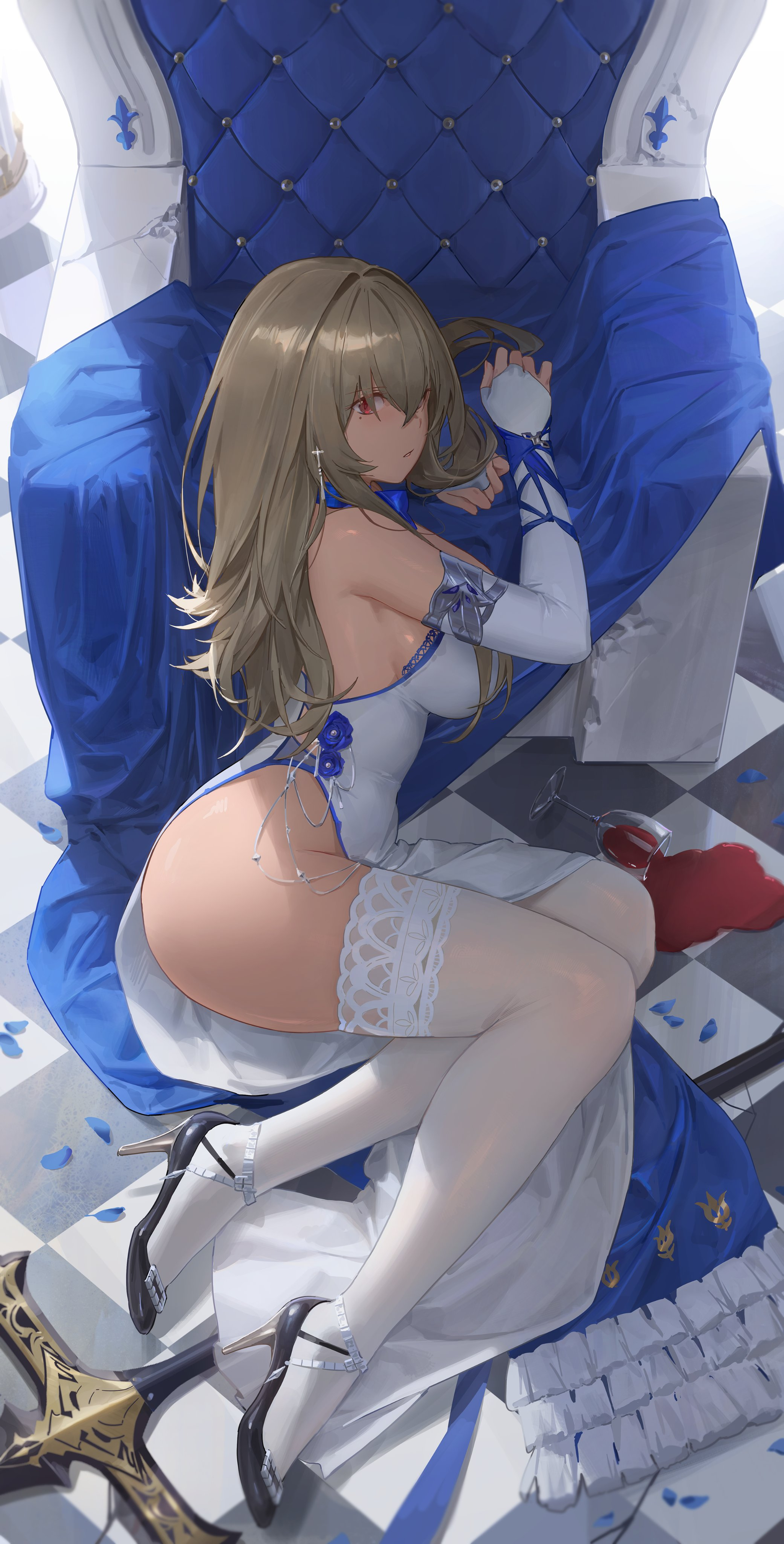 Saint Louis - NSFW, Аниме, Anime Art, Azur Lane, St Louis, Арт, Девушки, Чулки, Попа, Yohan1754