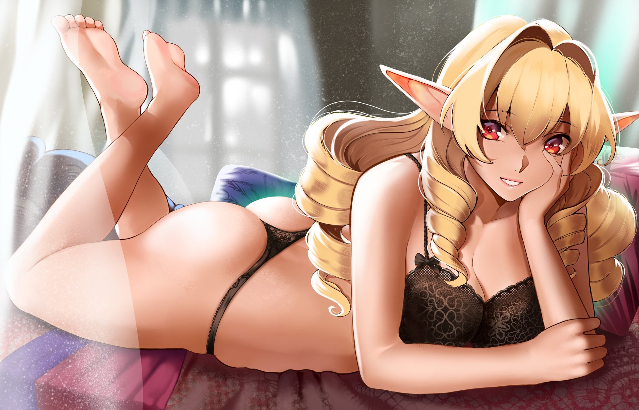 Elinalise - NSFW, Аниме, Anime Art, Mushoku tensei, Elinalise Dragonroad, Нижнее белье, Эльфы, Девушки, Рисованная эротика