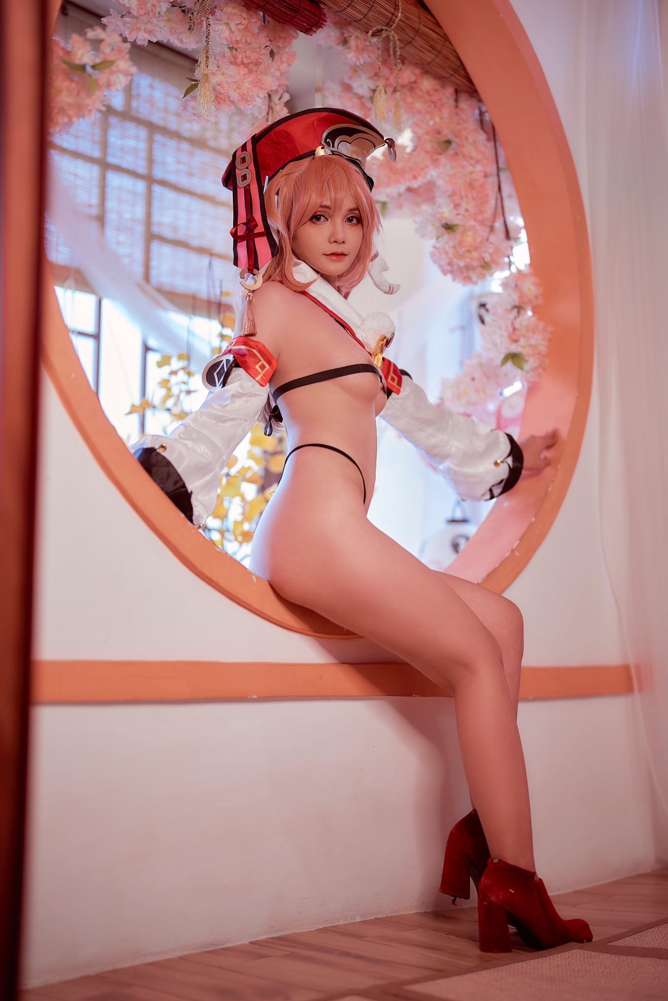Yanochka Feechka (cosplay by Yang Fei) - NSFW, Erotic, Boobs, Booty, Genshin impact, Yanfei, Pink hair, Longpost, Games, Cosplay