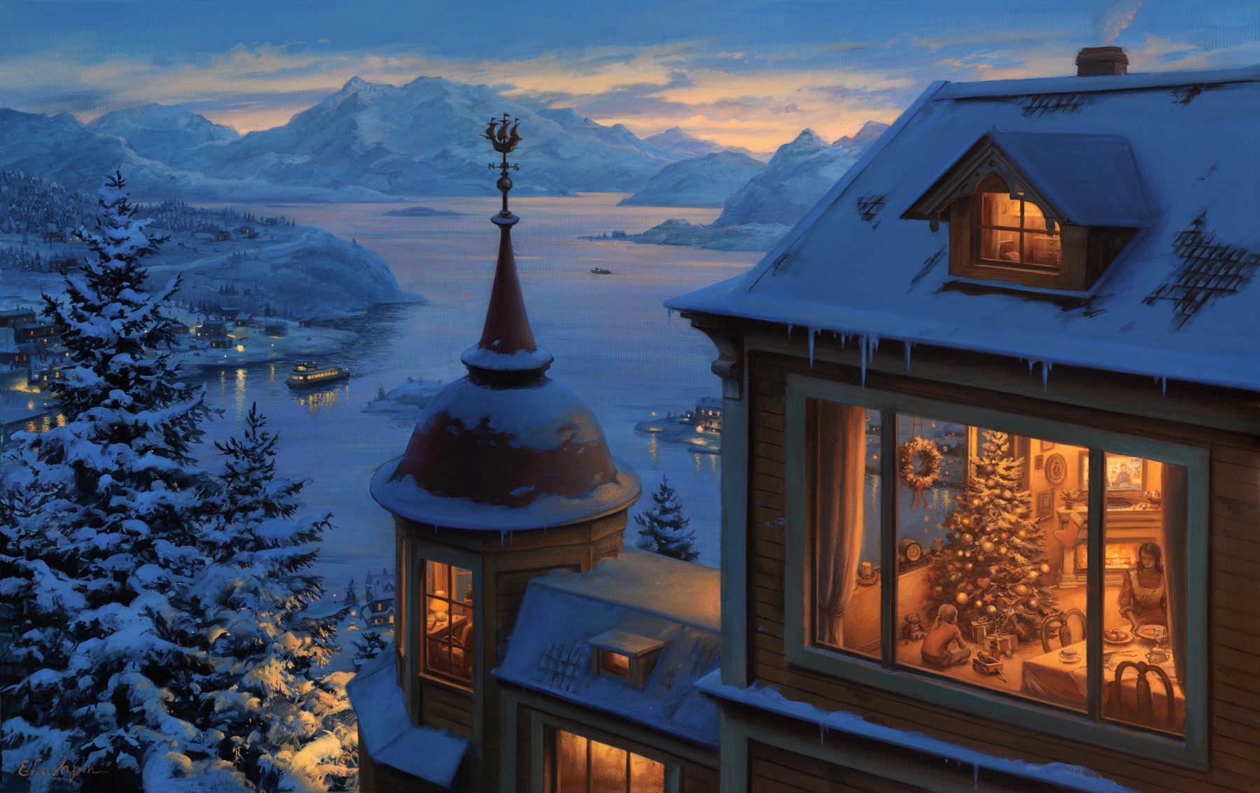 Christmas - Painting, Christmas, Landscape, Hyperrealism