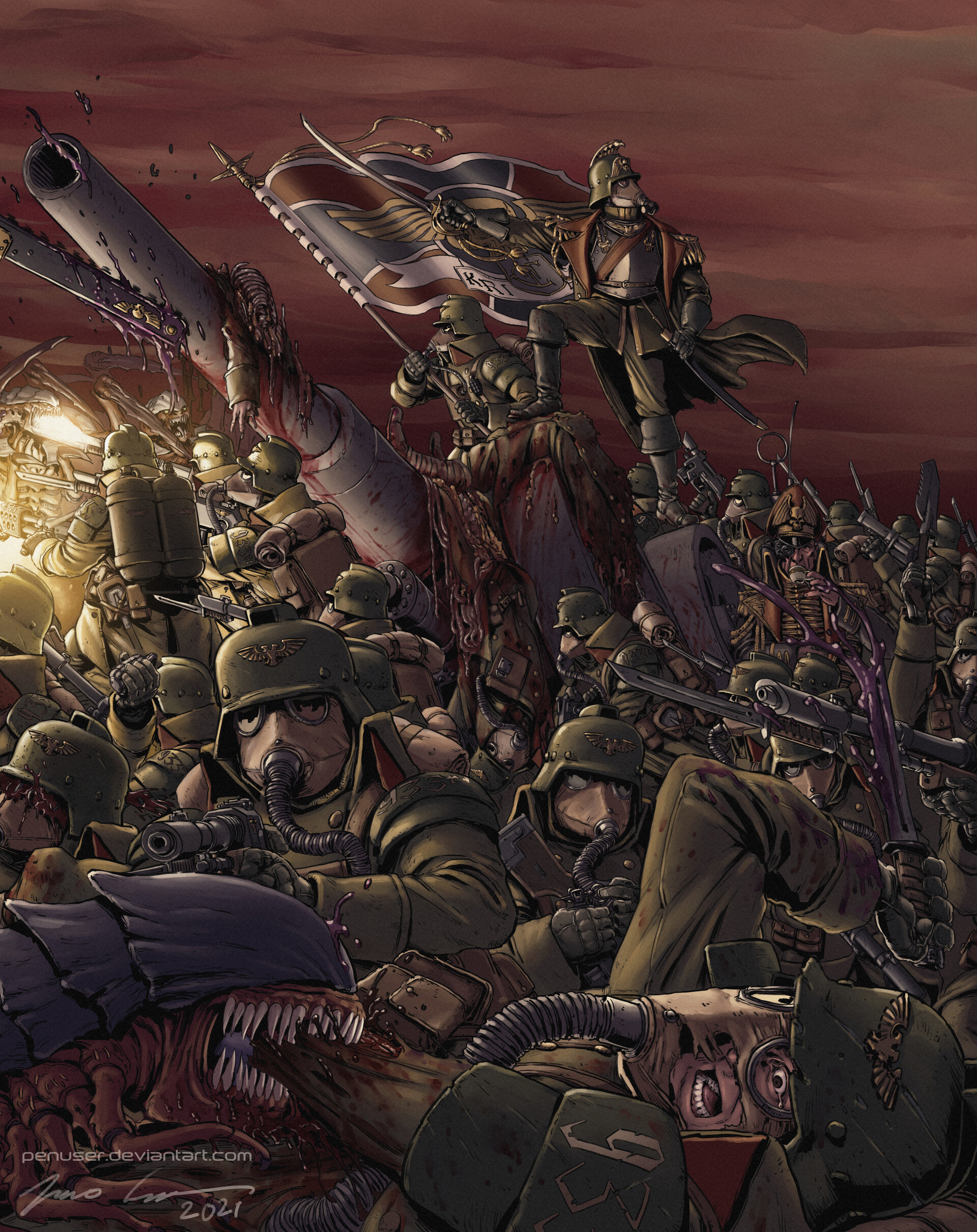 Wh40k Art by Juuso Laasonen - Warhammer 40k, Wh Art, Astra Militarum, Cadian, Adeptus Astartes, Death korps of krieg, Chaos space marines, Black legion, Tyranids, Imperial fists, Techpriest, Adeptus Mechanicus, Longpost, Juuso Laasonen