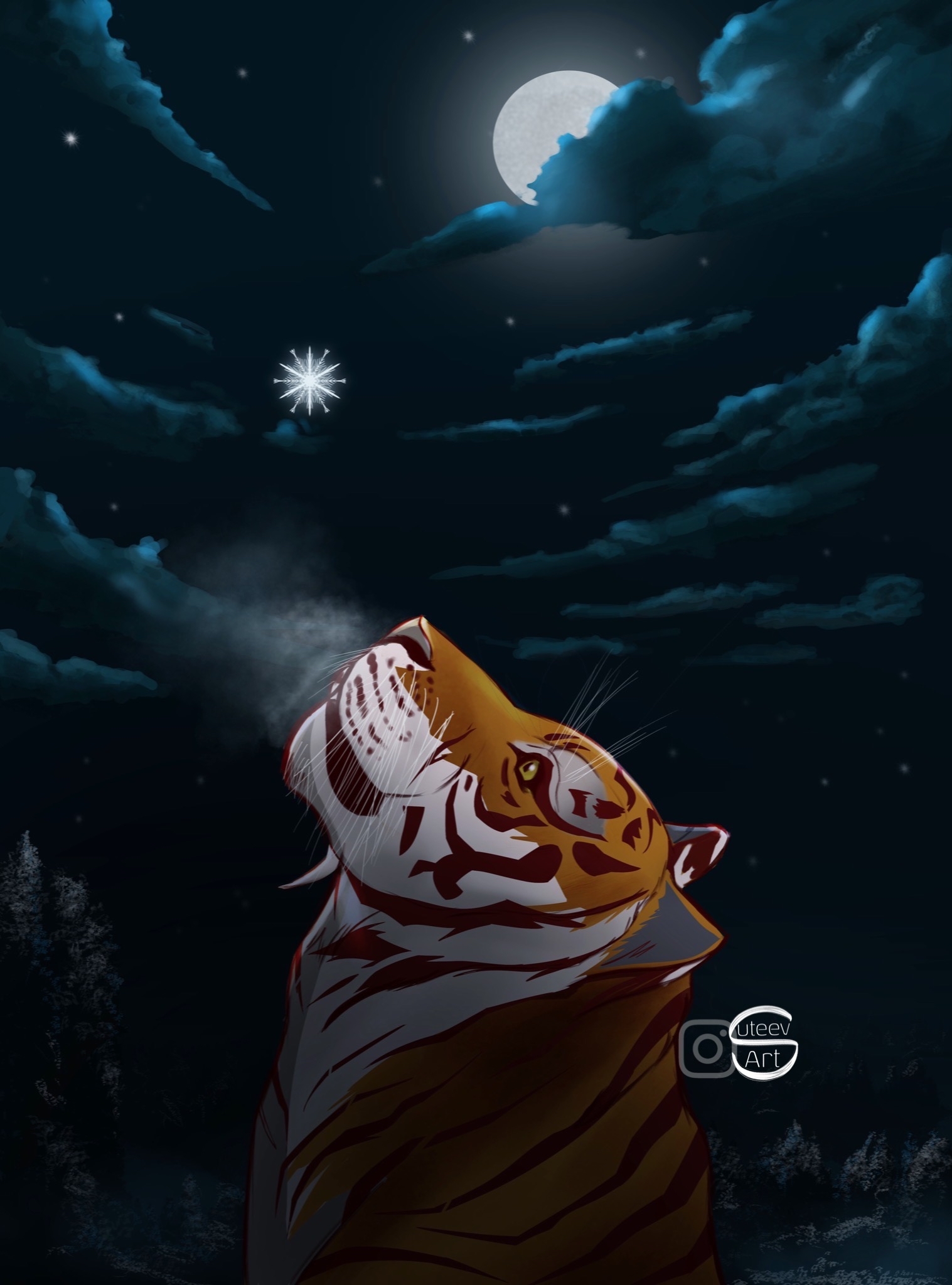 Happy New Year - My, Tiger, 2022, Digital, Digital drawing, Procreate, Illustrations, Painting, New Year