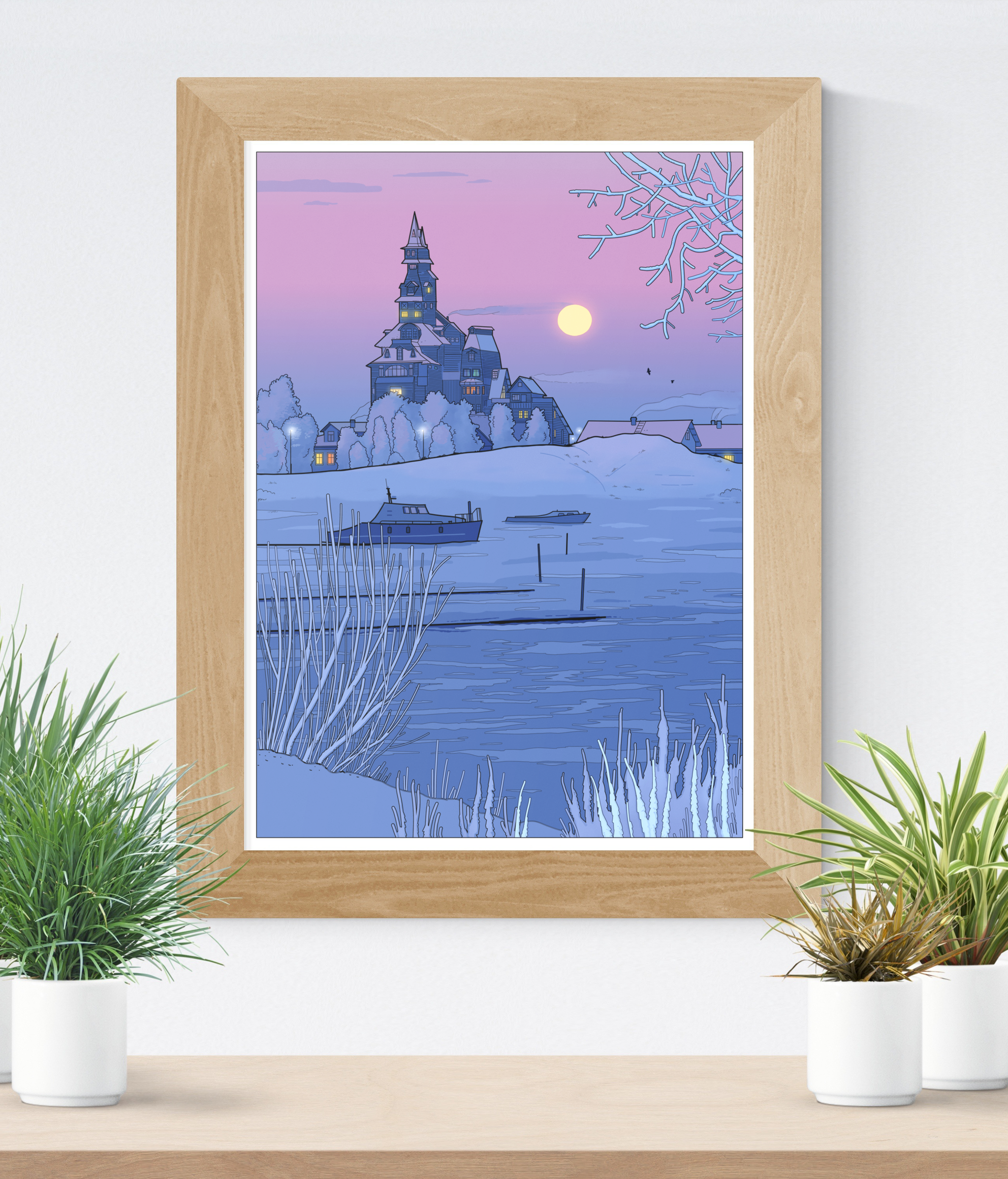 Gigaizba Sutyagina - My, Digital drawing, Sutyagin House, Arkhangelsk, Wooden house, Wooden architecture, Solombala, Winter, River, Snow, Creation, Krita, Longpost