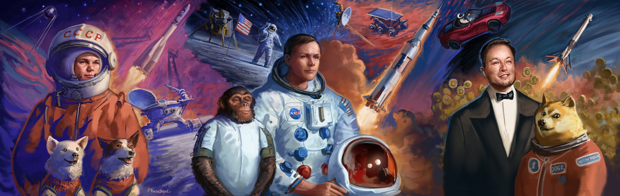 Symbols of eras - My, Cosmonautics, Elon Musk, Doge, Memes, Yuri Gagarin, Космонавты