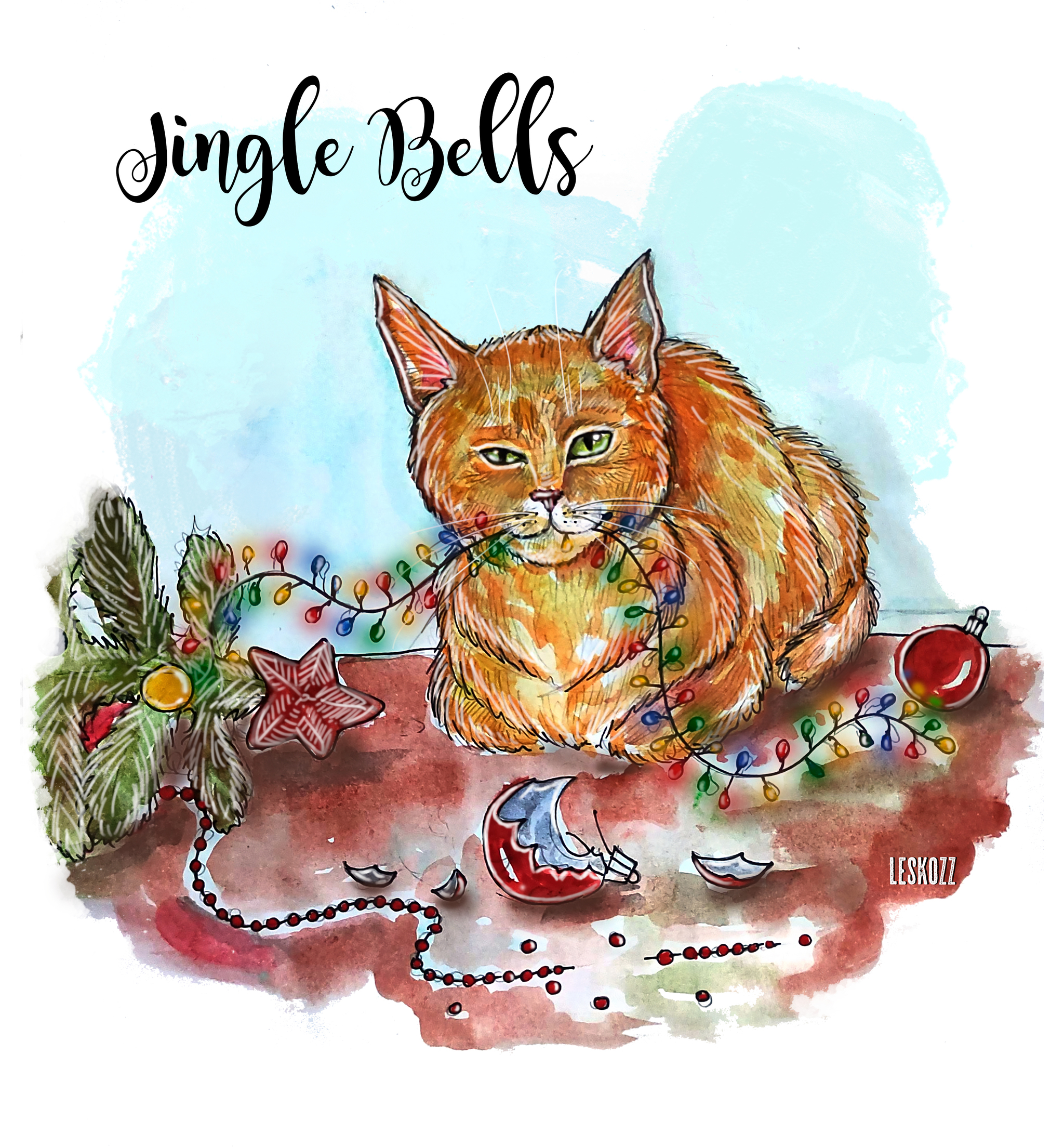 Holiday greetings! - My, Drawing, Art, cat, Dog, Owl, New Year, Friday tag is mine, Characters (edit), Tangerines, Christmas trees, Garland, Illustrations, Longpost